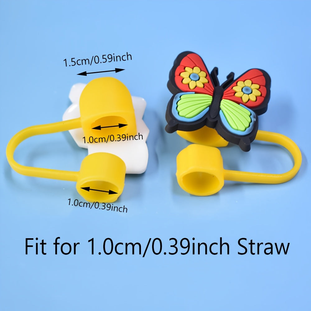 6PCS Black Cat Style Plastic Straw Toppers Reusable Animal Drink Covers