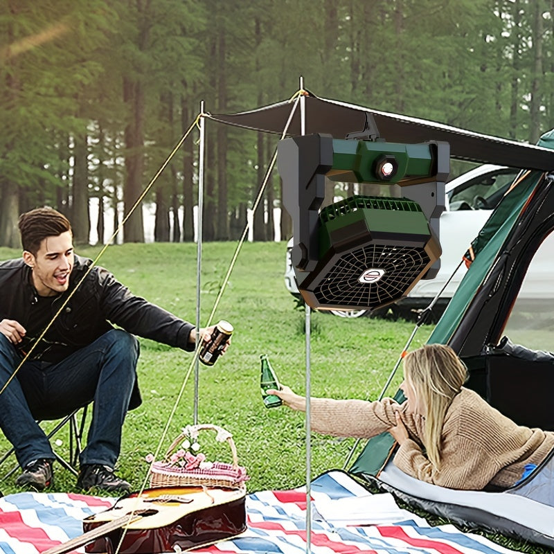 Rechargeable Camping Fan with LED Light and 7800mAh Battery, Adjustable Speed, USB Powered