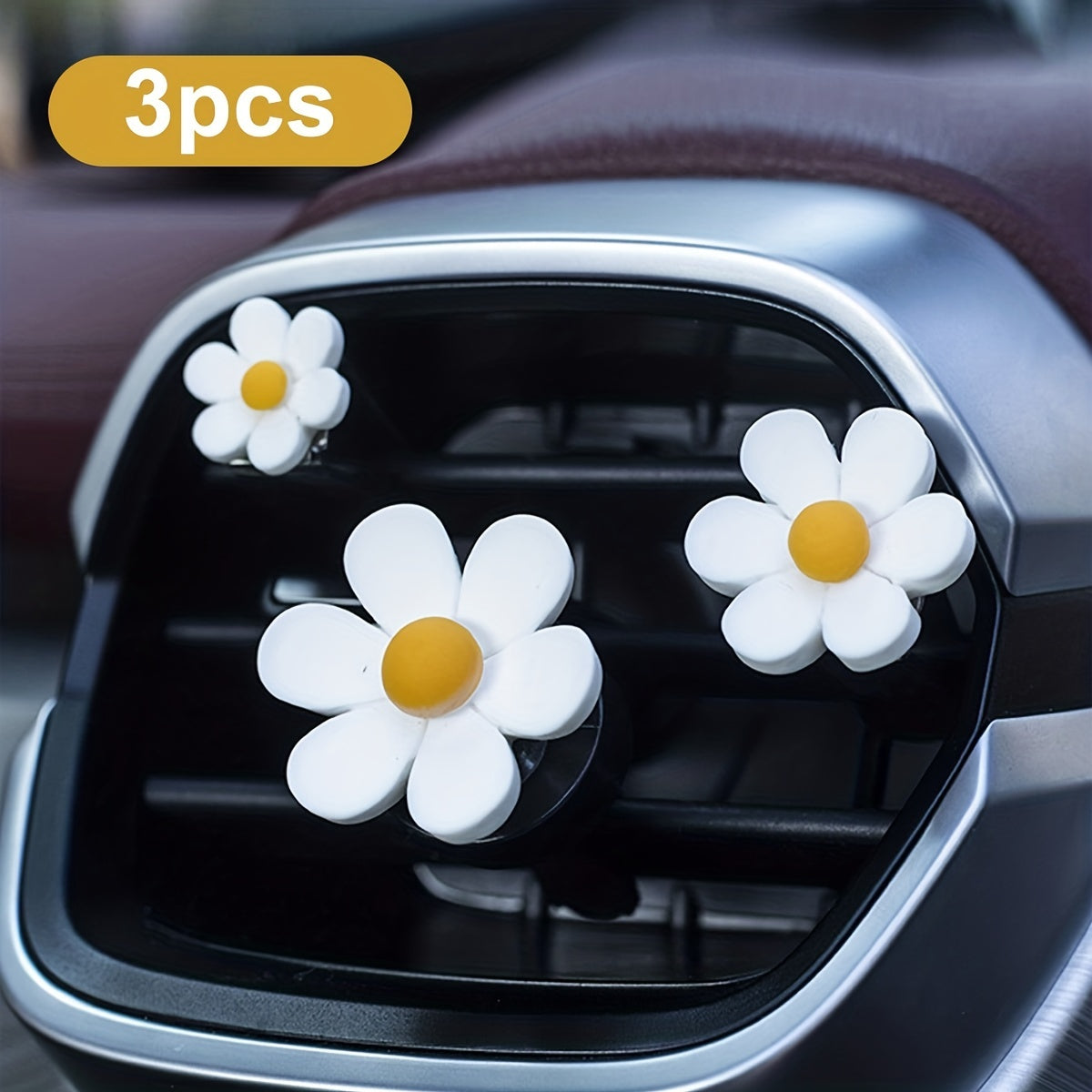 3pcs Daisy Car Vent Clips Aromatherapy Diffuser Decorative Air Freshener