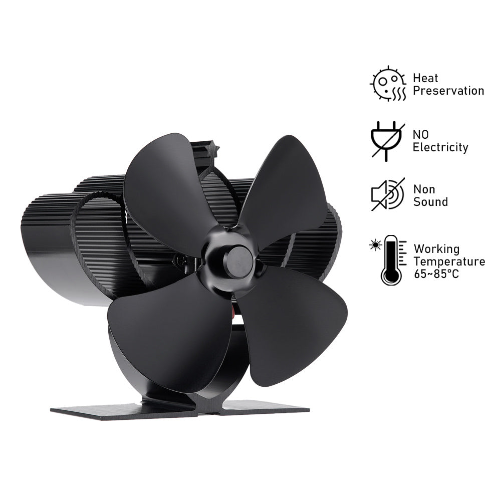 Mini Stove Fan 4-Blade Metal Heat-Powered Log Burner Exhaust Fan