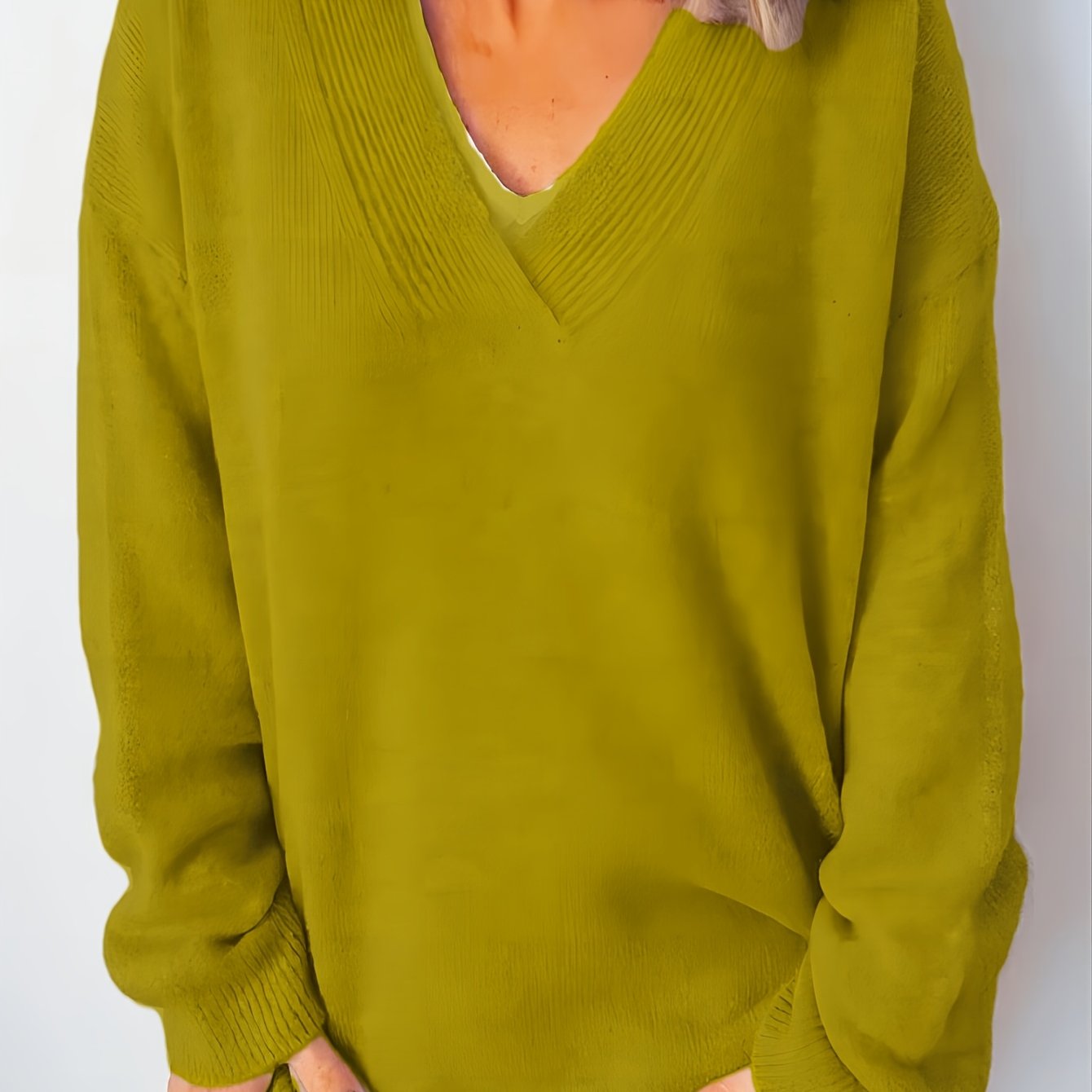 Plus Size Women's Navy Blue V-Neck Sweater Cozy Fall Winter Pullover