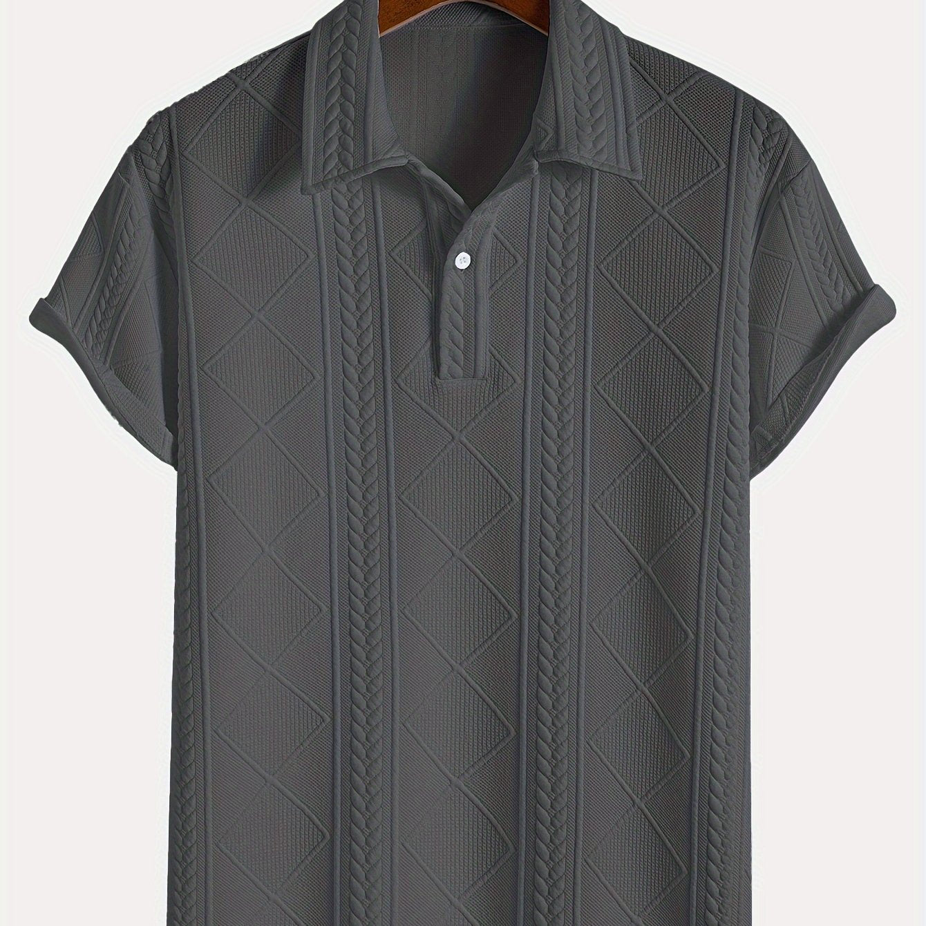 Camisa de algodón de manga corta para hombre con cuello de solapa y patrón geométrico, ropa casual de verano