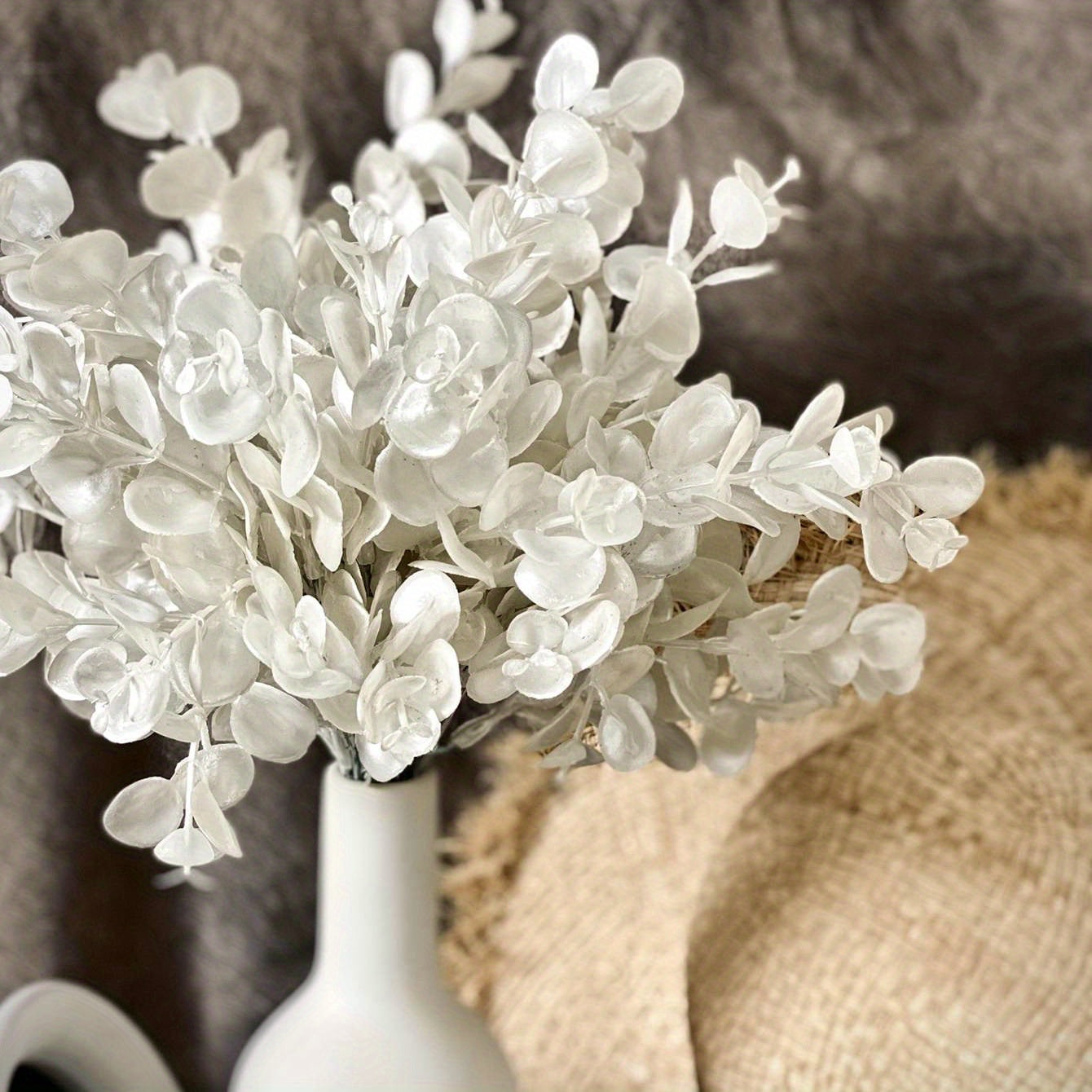 Planta artificial de 5 púas hoja de dinero para decoración del hogar ramos de boda arreglos navideños planta en maceta pequeña 13.38 pulgadas