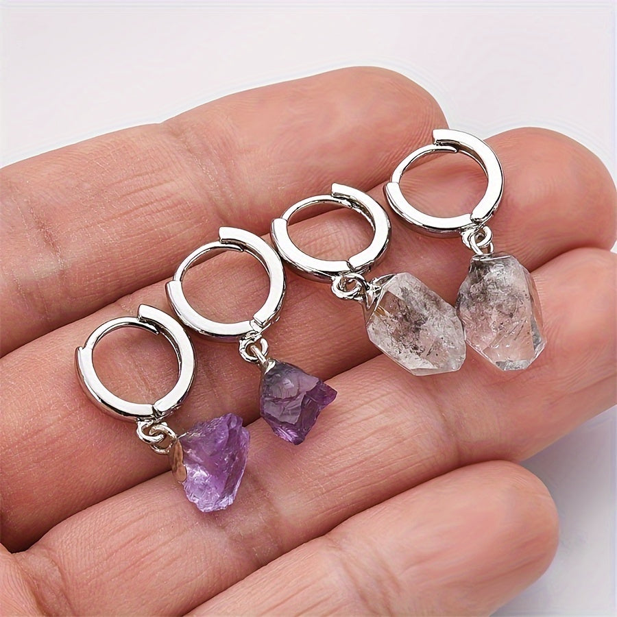 Copper Drop Earrings with Natural Crystal Stones for Women and Girls