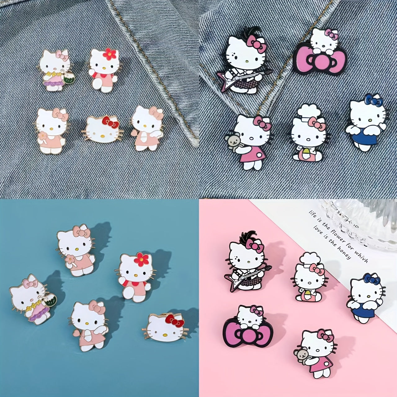 Erkaklar va ayollar uchun 5/10 ta Hello Kitty emal pinlari to'plami, gitara va oshpaz dizaynlari