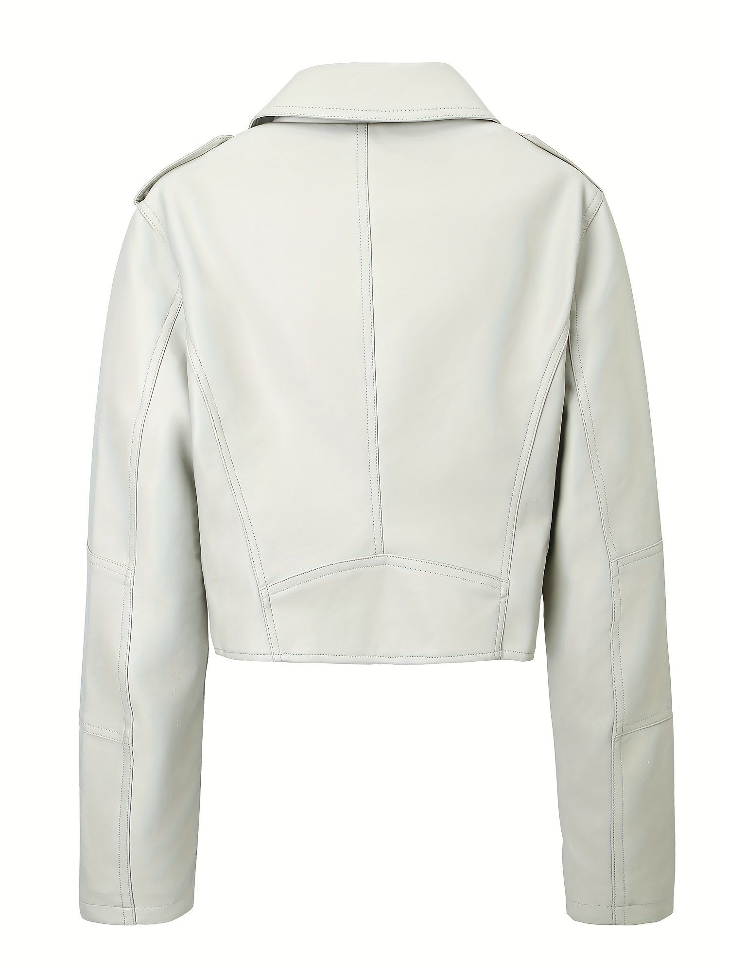 Women's Faux Leather Biker Jacket with Zip-Up Closure and Lapel Crop Design for Spring Fall