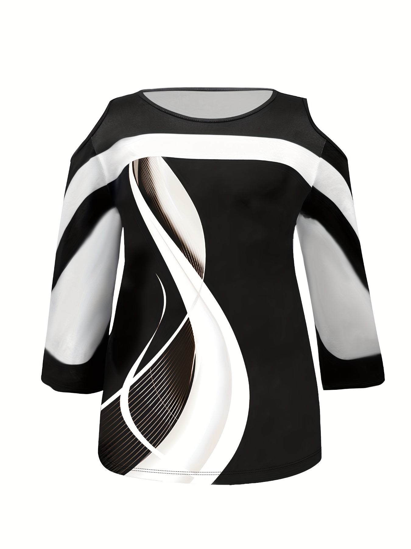 Plus Size Women's Off-Shoulder Floral Print T-Shirt Black White Summer Casual