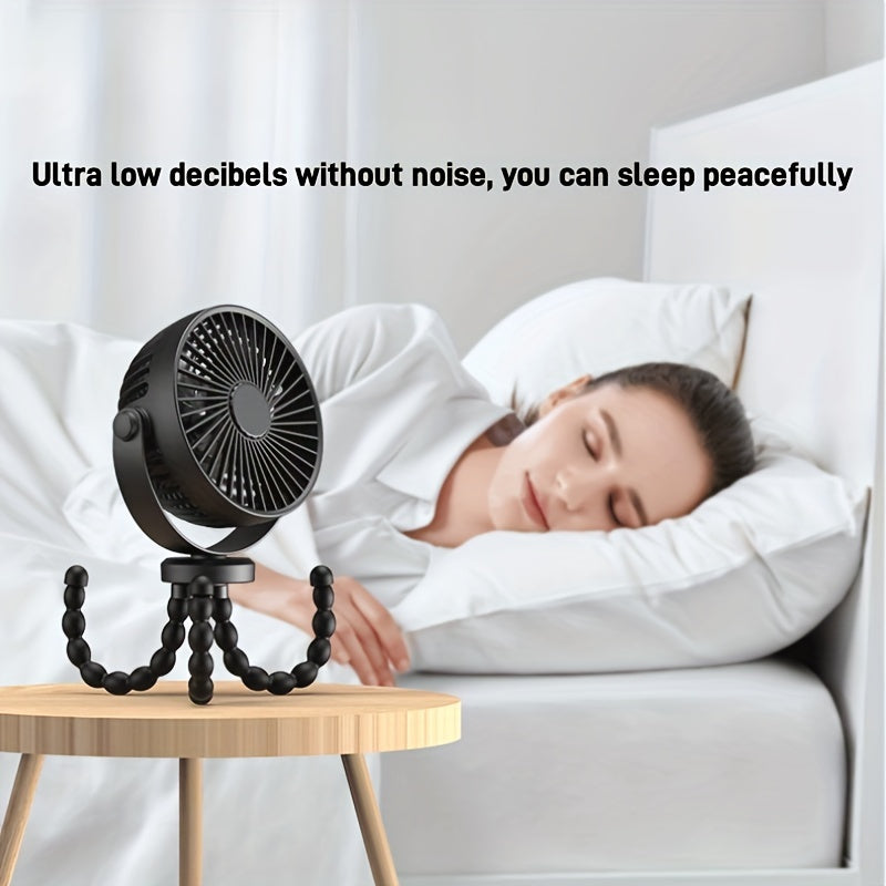 Portativ Aravacha Ventilyatori, Egiluvchan Tripod bilan, Jim Mini Qo'lga Olinadigan USB Ventilyator, Avtomobil O'rindig'i, Katta O'rin va Sayohat uchun - 3 Tezlikli Aylanish, Uzoq Umrlik Batareya Bilan Ta'minlangan