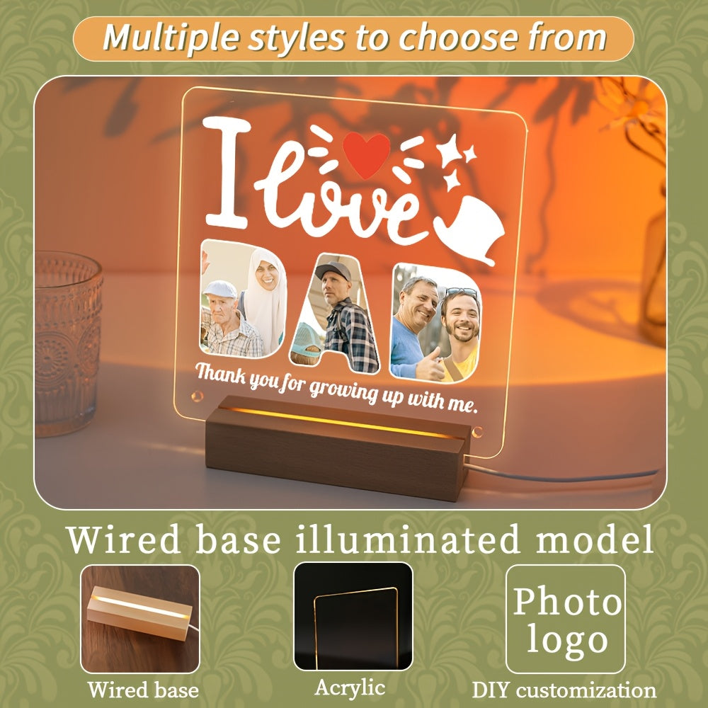 Customizable LED Light Acrylic Photo Frame with Transparent Love Heart Design for Gifts