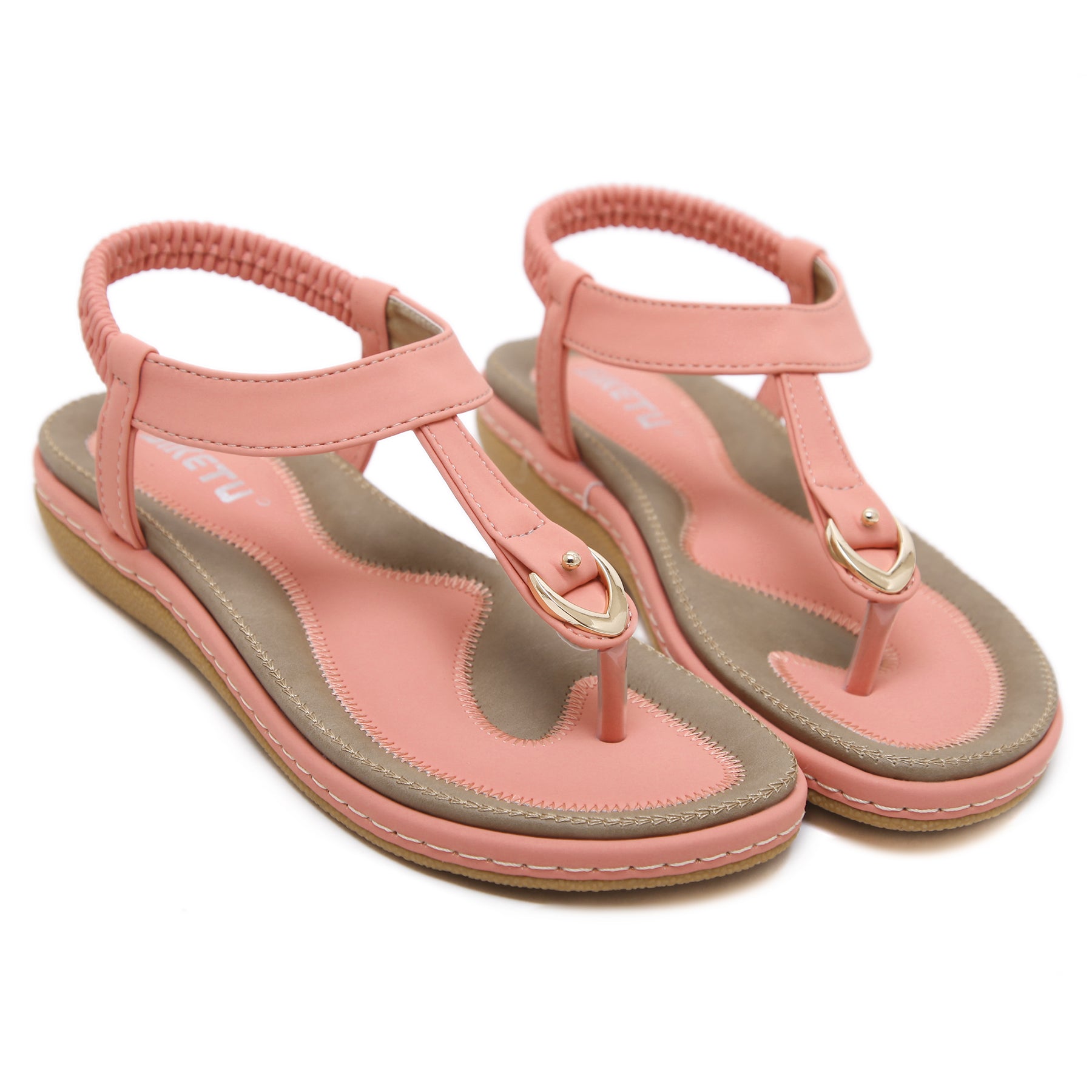 Women's Summer Flat Sandals Pink Large Size Open Toe Ankle Strap