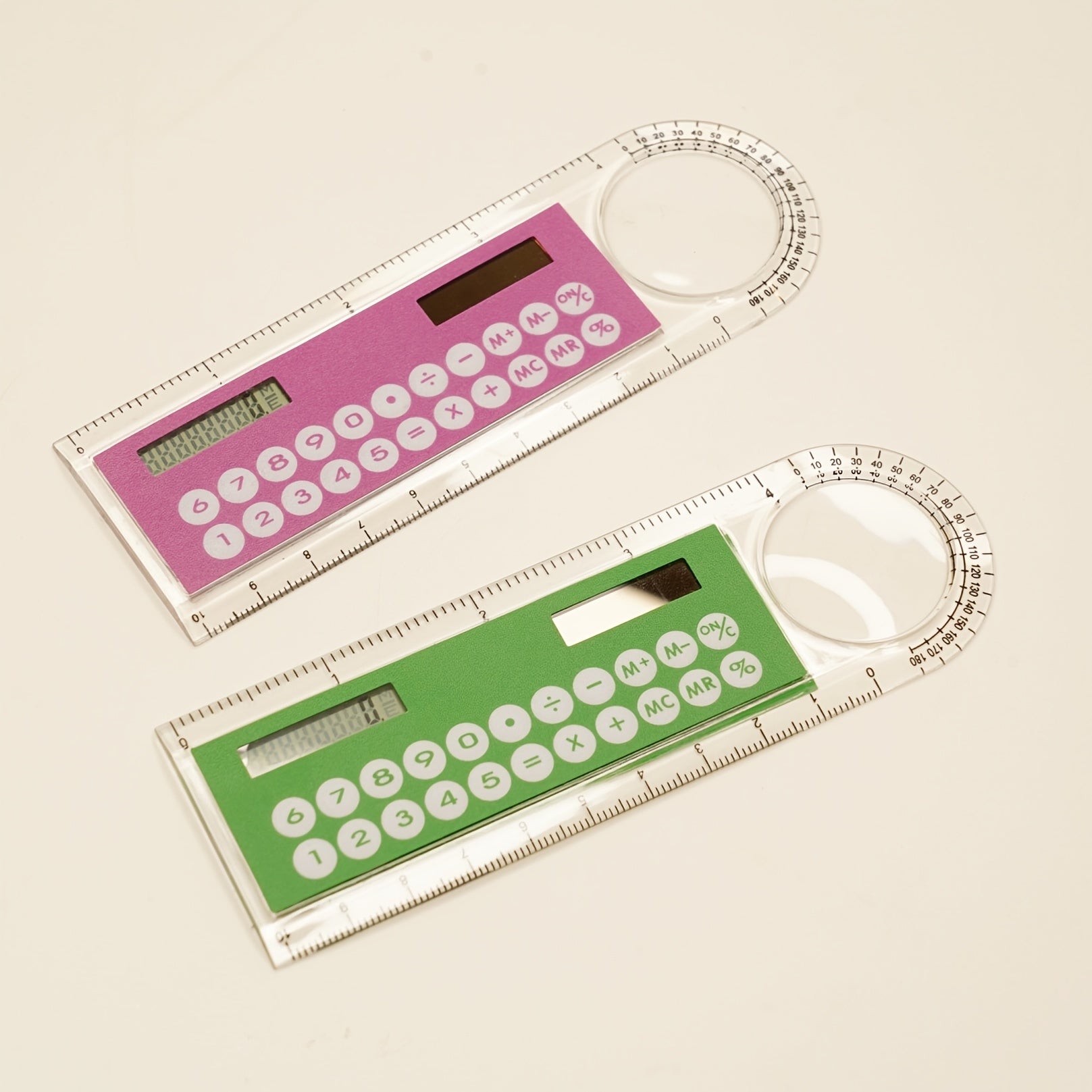 Mini Ultra-Thin Solar Calculator Ruler with Magnifying Glass 10cm Office School Supplies