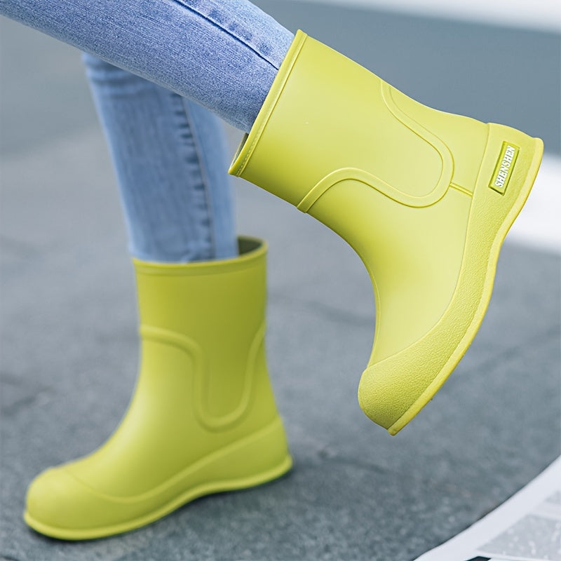 Women's Slip-On Mid-Calf Boots All-Season Non-Slip PVC Black Gray Pink