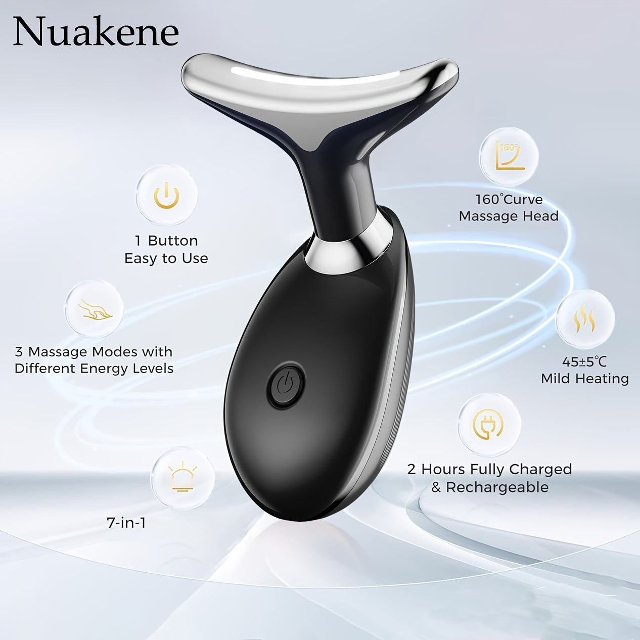 Vibrating Heat Neck Face Massager with 7 Colors USB Rechargeable Skincare Home Facial