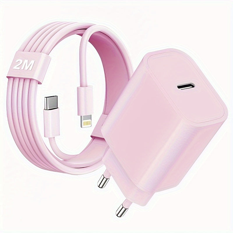 10W USB-C zaryadlovchisi iPhone, iPad, Android va boshqa qurilmalar uchun, Evropa standartidagi ulagich va pushti rangda.