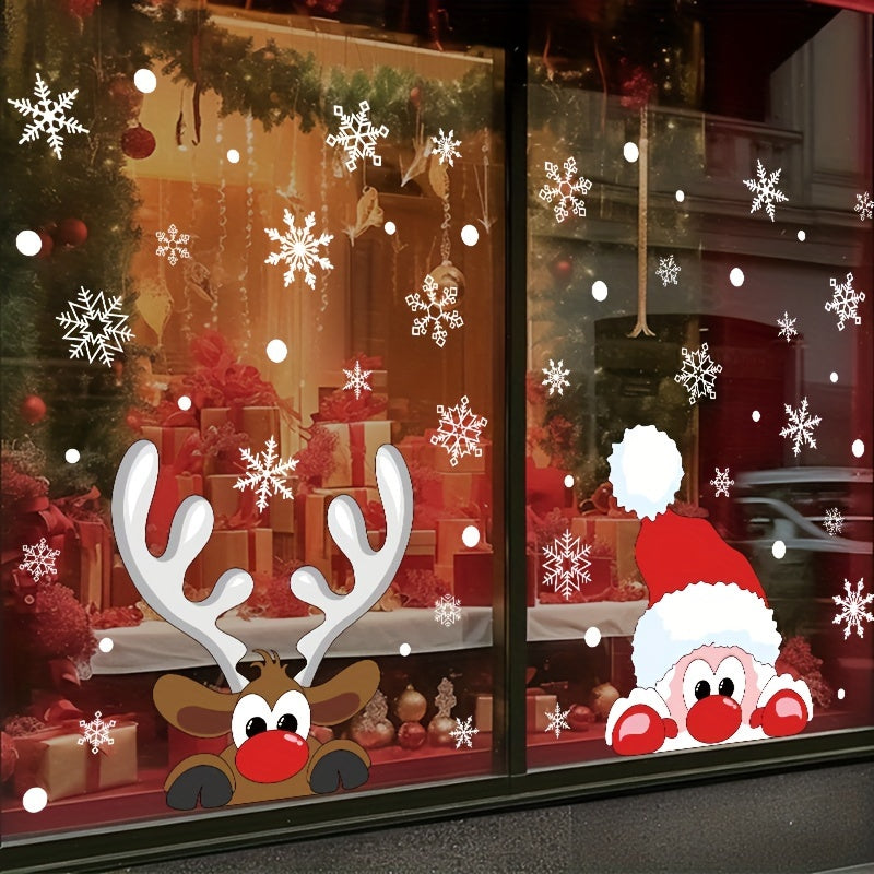 Christmas Window Clings Set Snowflake Santa Reindeer Electrostatic PVC 24.99cm x 45.01cm
