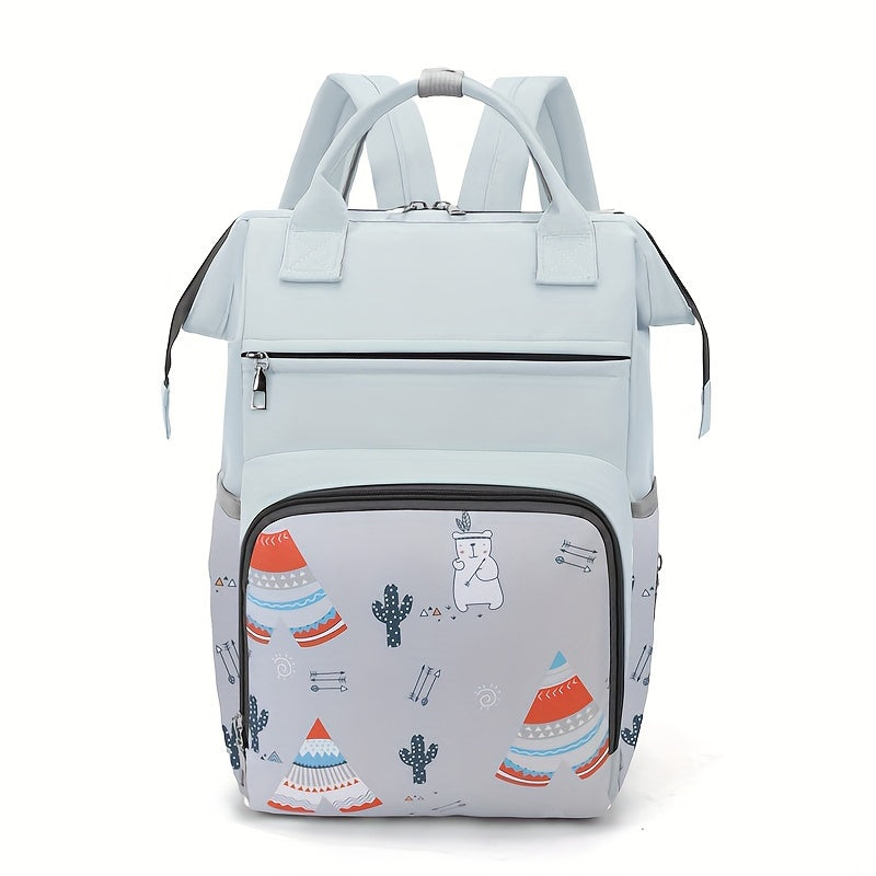 Cartoon Print Diaper Bag for Moms with Spacious Storage and Versatile Backpack