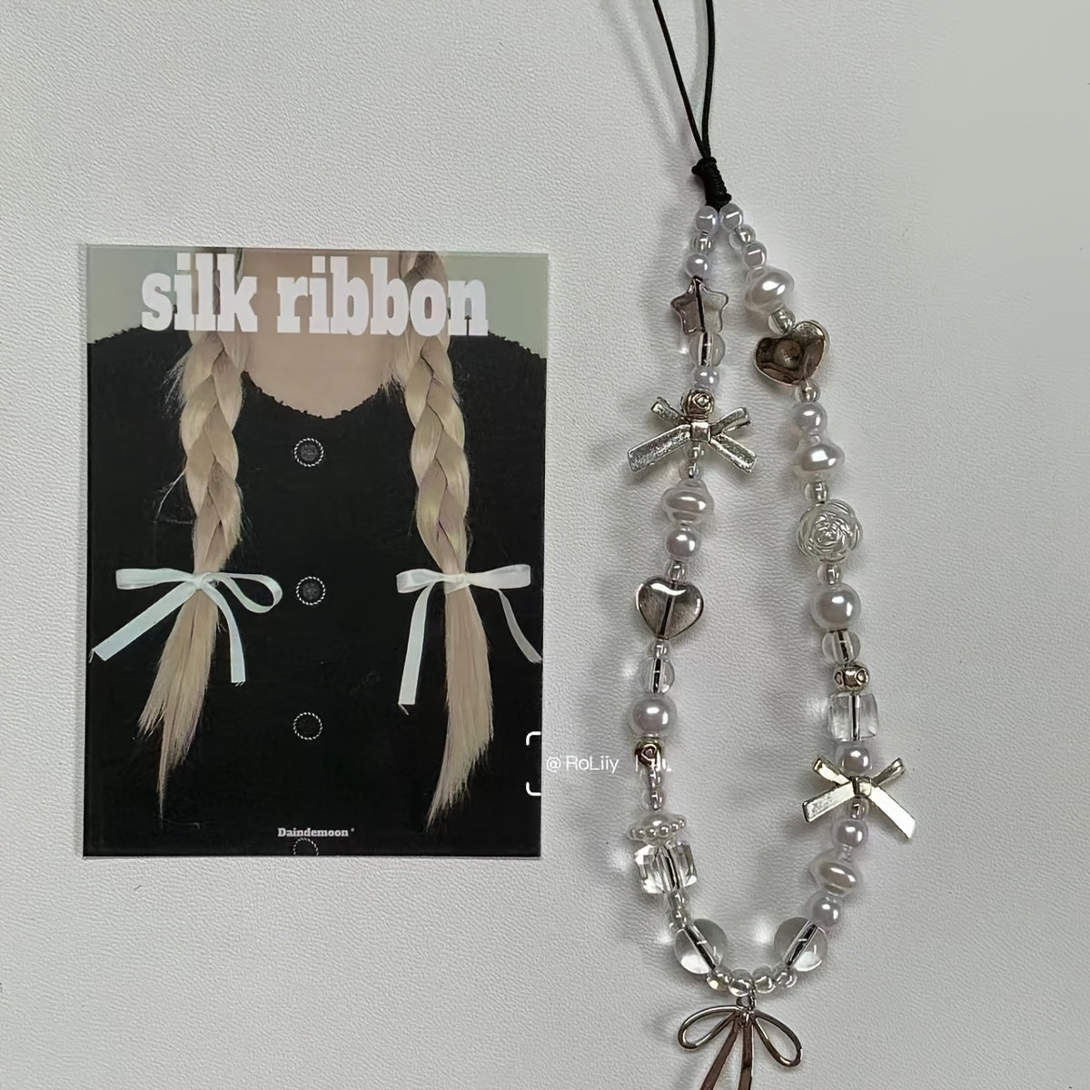 Silvery Gray 3D Bow Phone Accessory with Pearl Beads for Mobile Phones