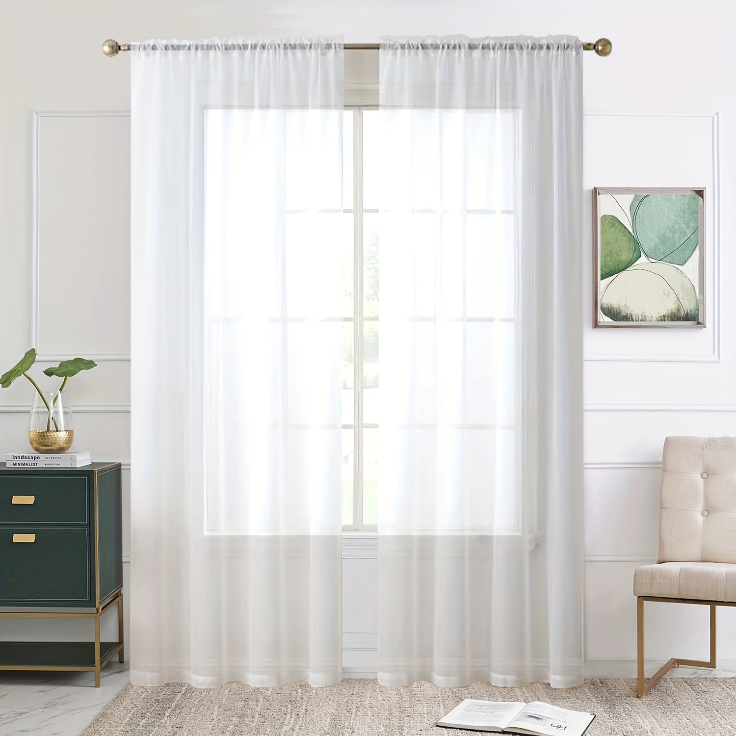 Sheer Curtain Single Panel Light Filtering Privacy Rod Pocket for Living Room Bedroom Kitchen
