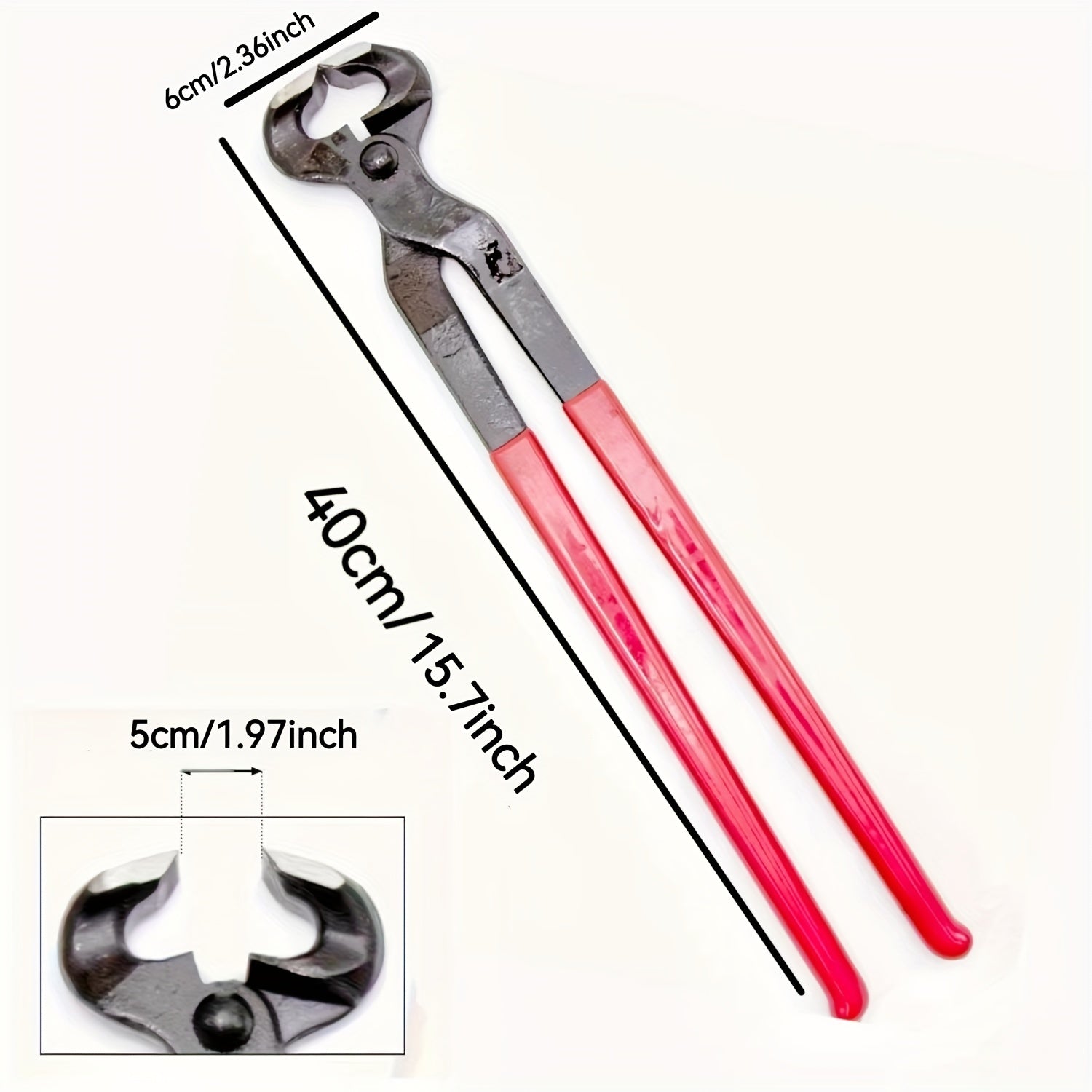 16-Inch Steel Horseshoe Trimming Pliers with Red Ergonomic Handle for Horse Hoof Grooming