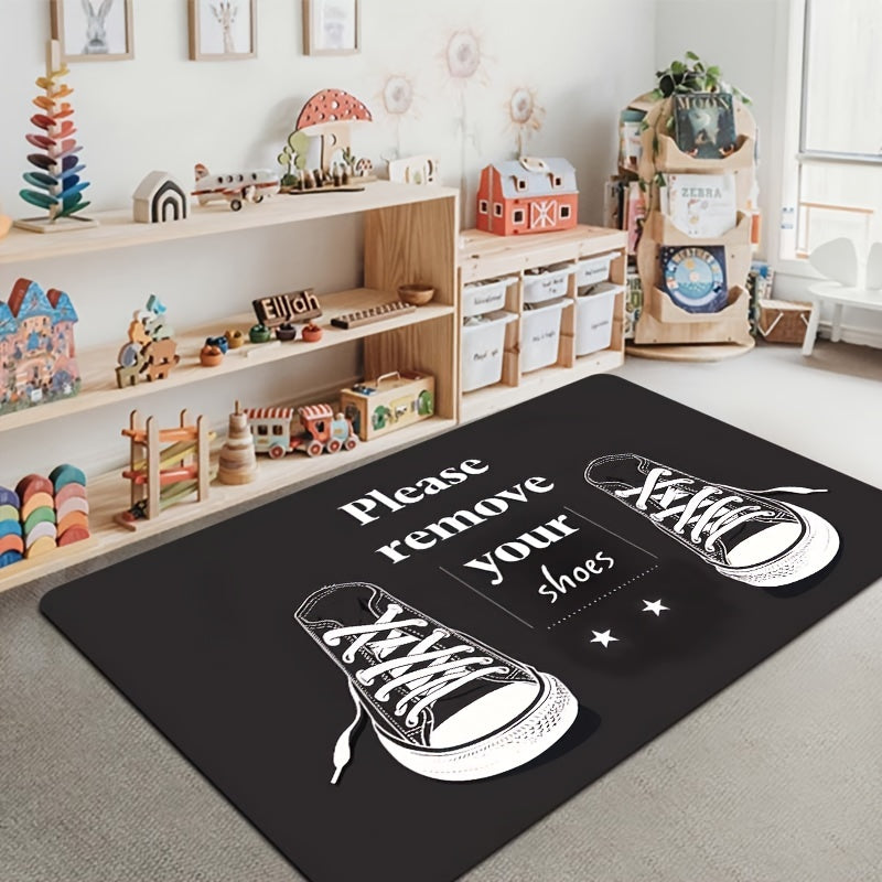 Polyester Doormat Set with Please Remove Your Shoes Design Non-Slip Machine Washable Indoor Home Decor