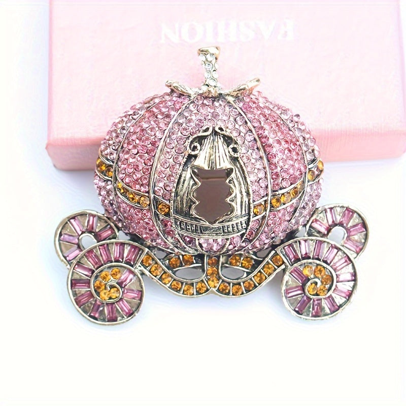 Vintage Pumpkin Coach Brooch with Repurposed Diamonds Women's Winter Fashion Accessory