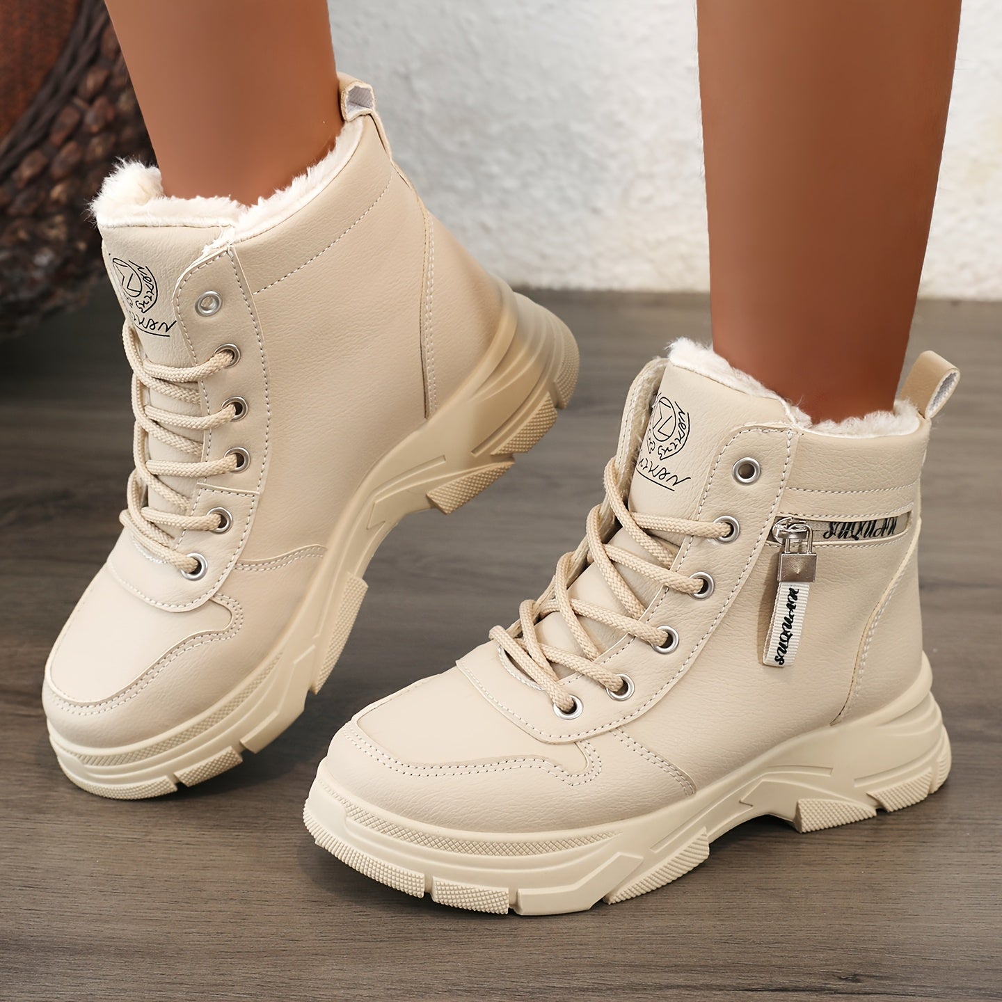 Women's Warm Plush-Lined Ankle Boots with Side Zipper for Winter Snow