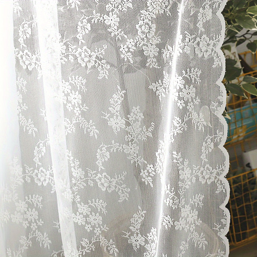 White Lace Sheer Curtain with Floral Design UV Protection Rod Pocket Window Treatment for Living Room Bedroom