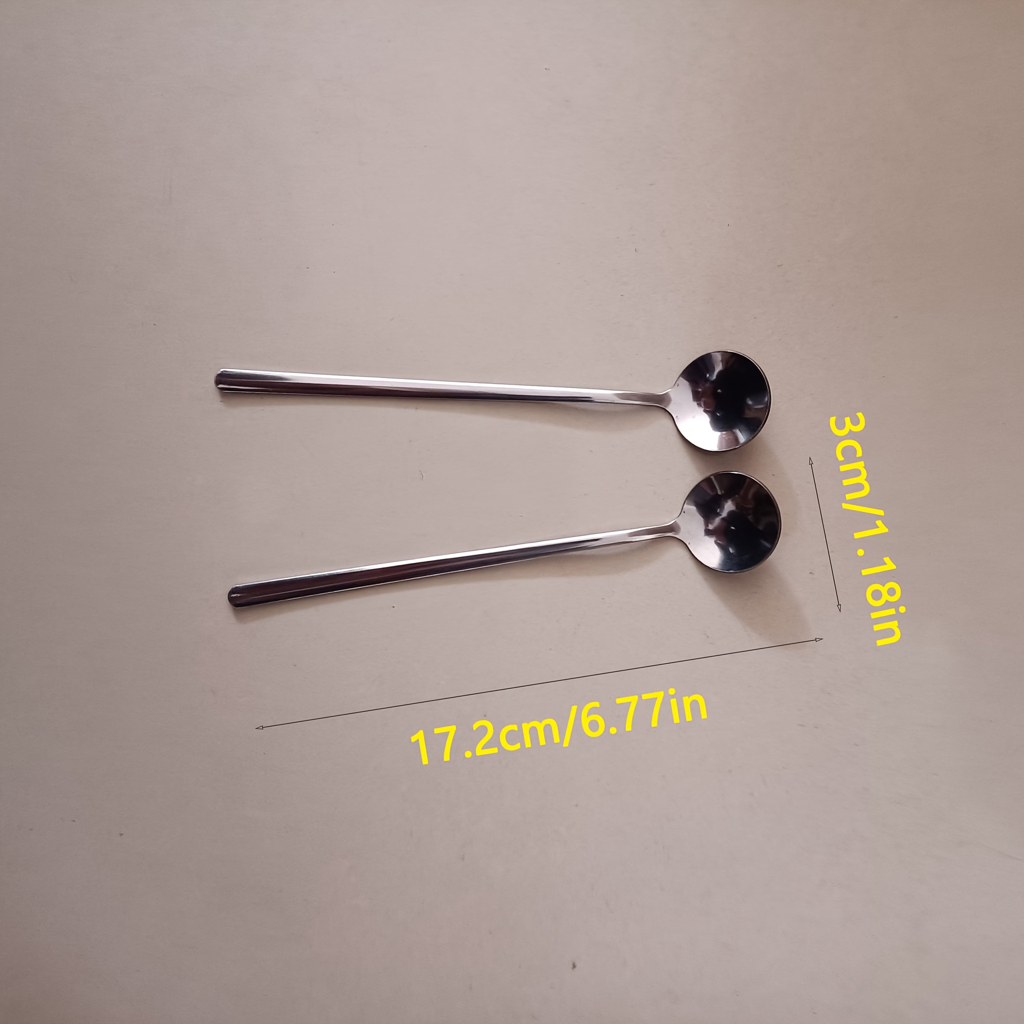 Set of 4 Silver Stainless Steel Coffee Spoons with Long Handles