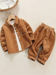 Corduroy Collar Pants Set for Men and Boys Casual Spring Fall Solid Cotton
