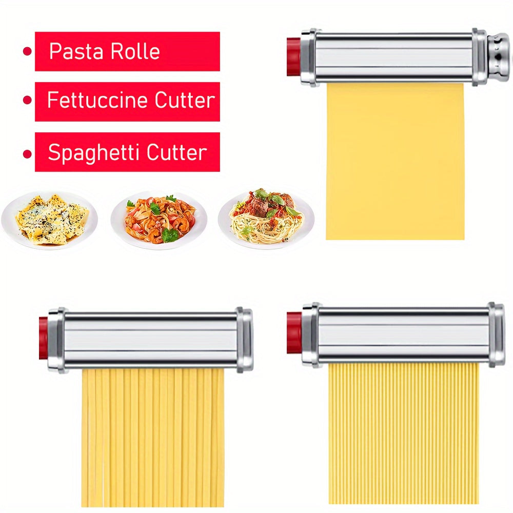 Stainless Steel Pasta Maker Attachments for Stand Mixer Includes Sheet Roller Spaghetti Fettuccine Cutter