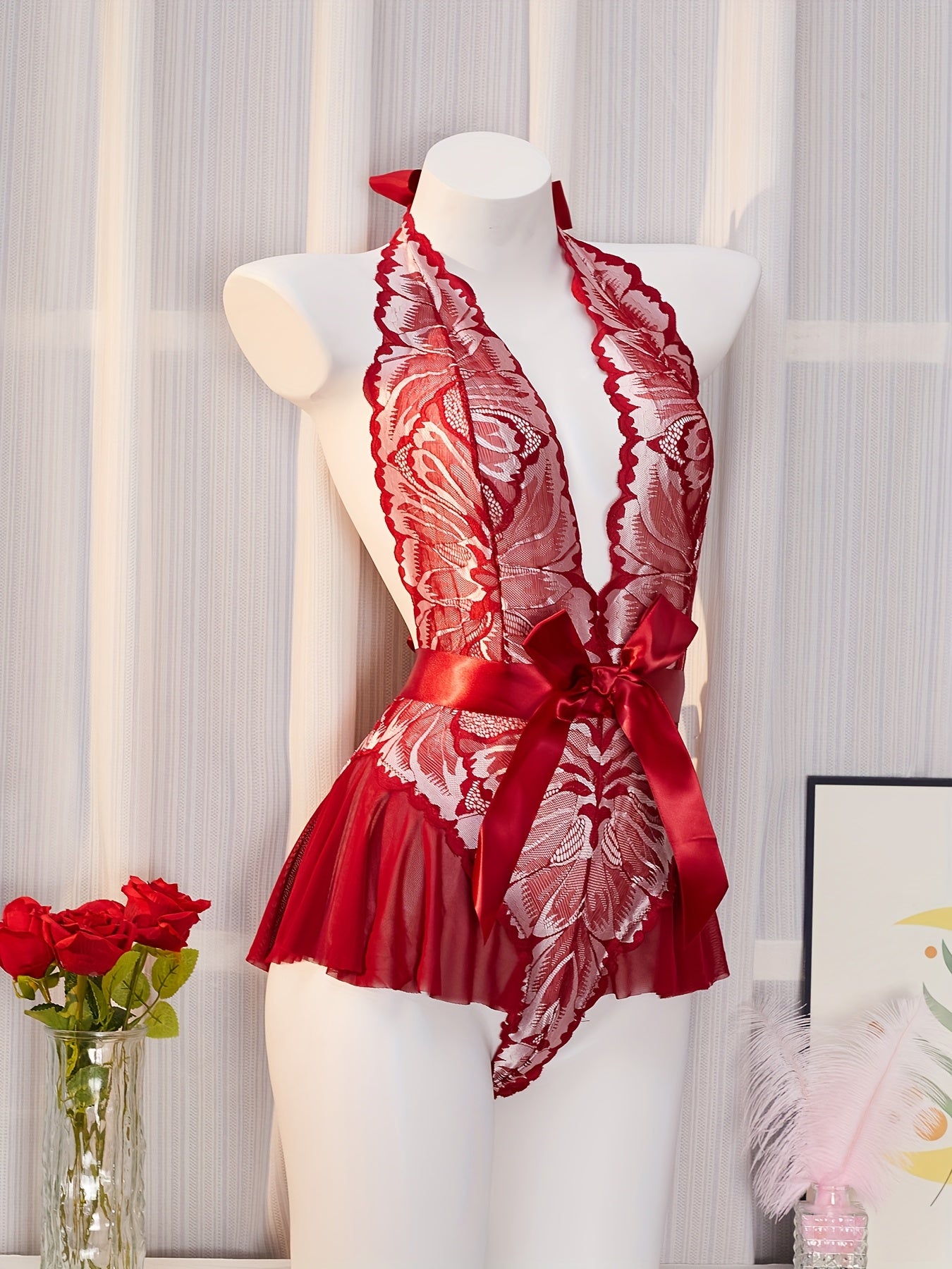 Women's Plus Size Lace Corset Bodysuit with Removable Pads and Adjustable Straps