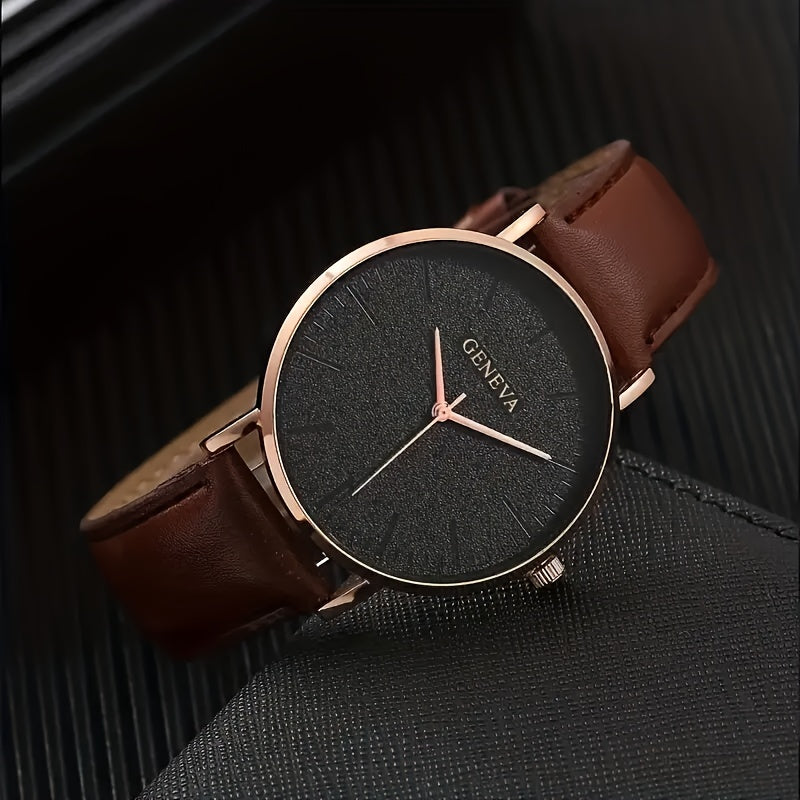 Men's Quartz Watch and Three Leather Bracelets Set