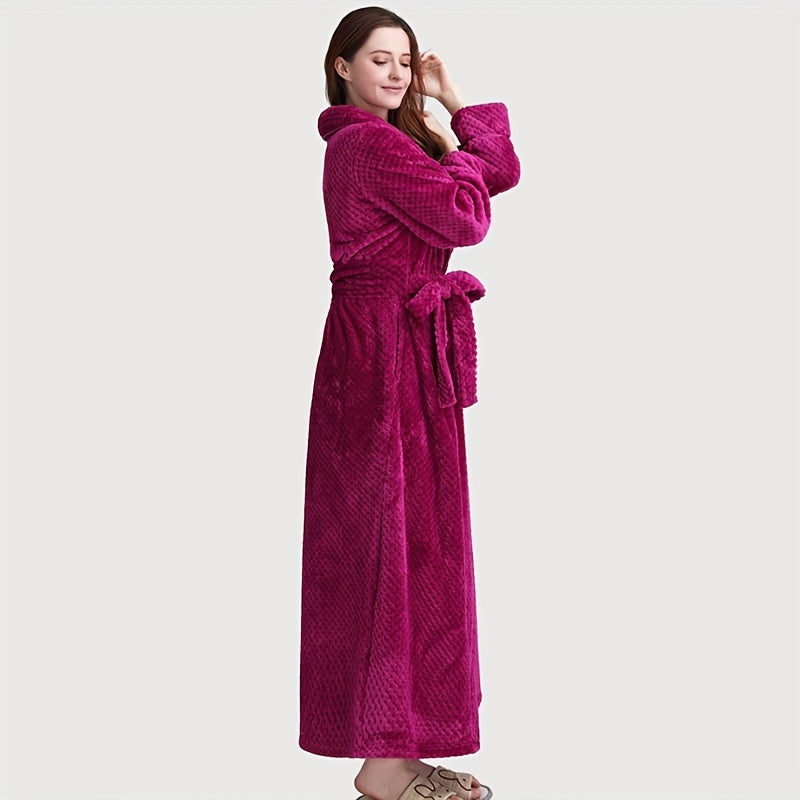 Flannel Bathrobe for Women Long Sleeve Soft Coral Velvet Lounge or After Bath