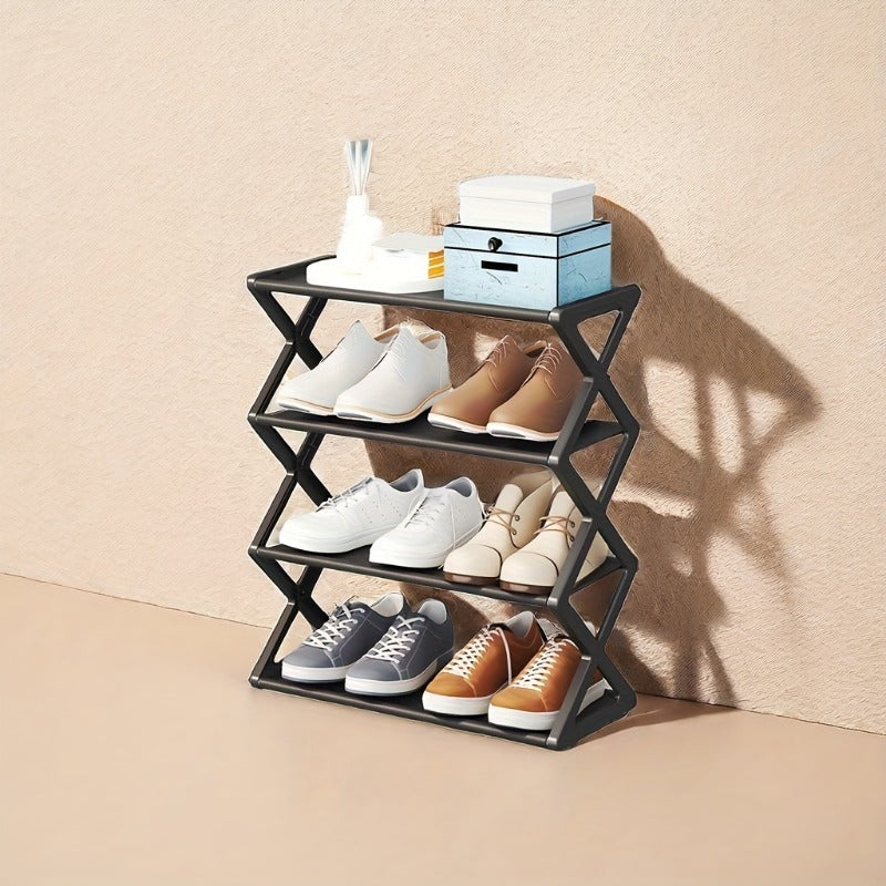 Four-Tier Shoe Rack with Cloth Cover, Durable Stackable Shoe Storage Cabinet