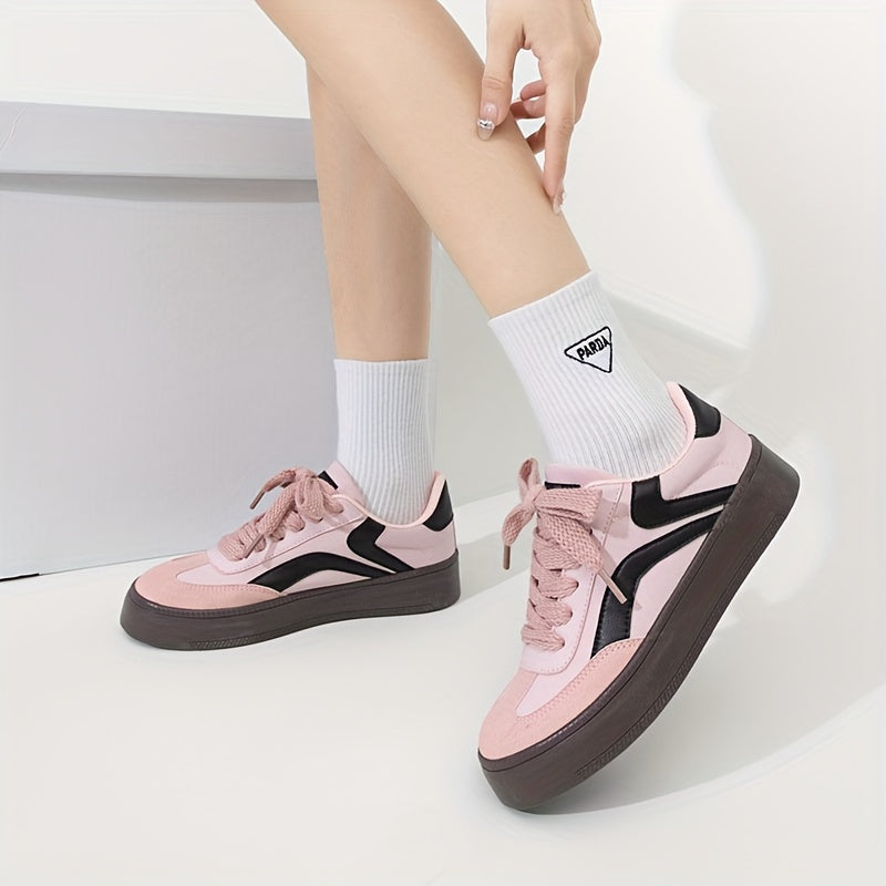 Women Canvas Sneakers Pink Black Casual All-Season Lace-Up