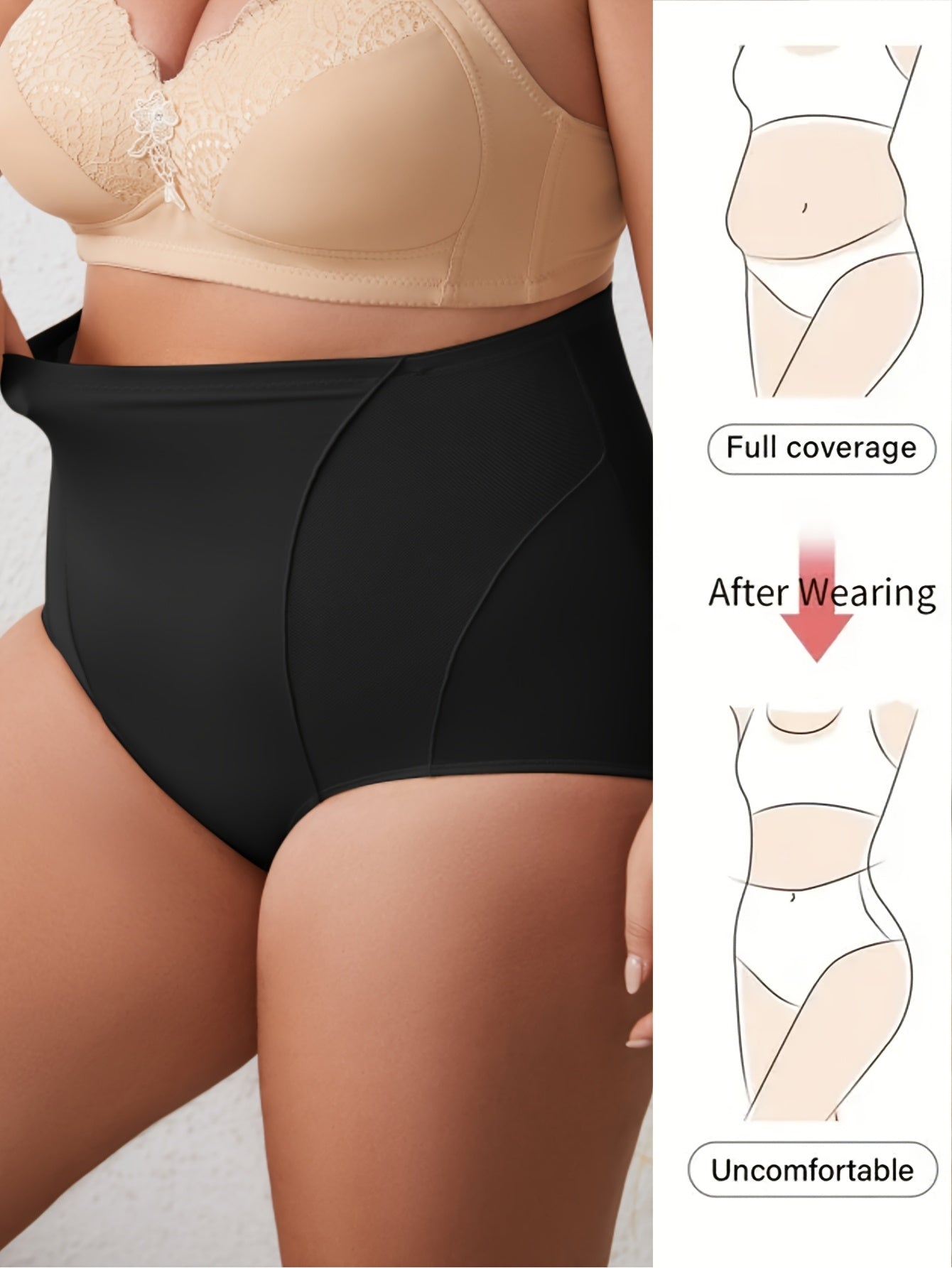 Women's Plus Size High Waist Tummy Tights Breathable Mesh Body Shaping