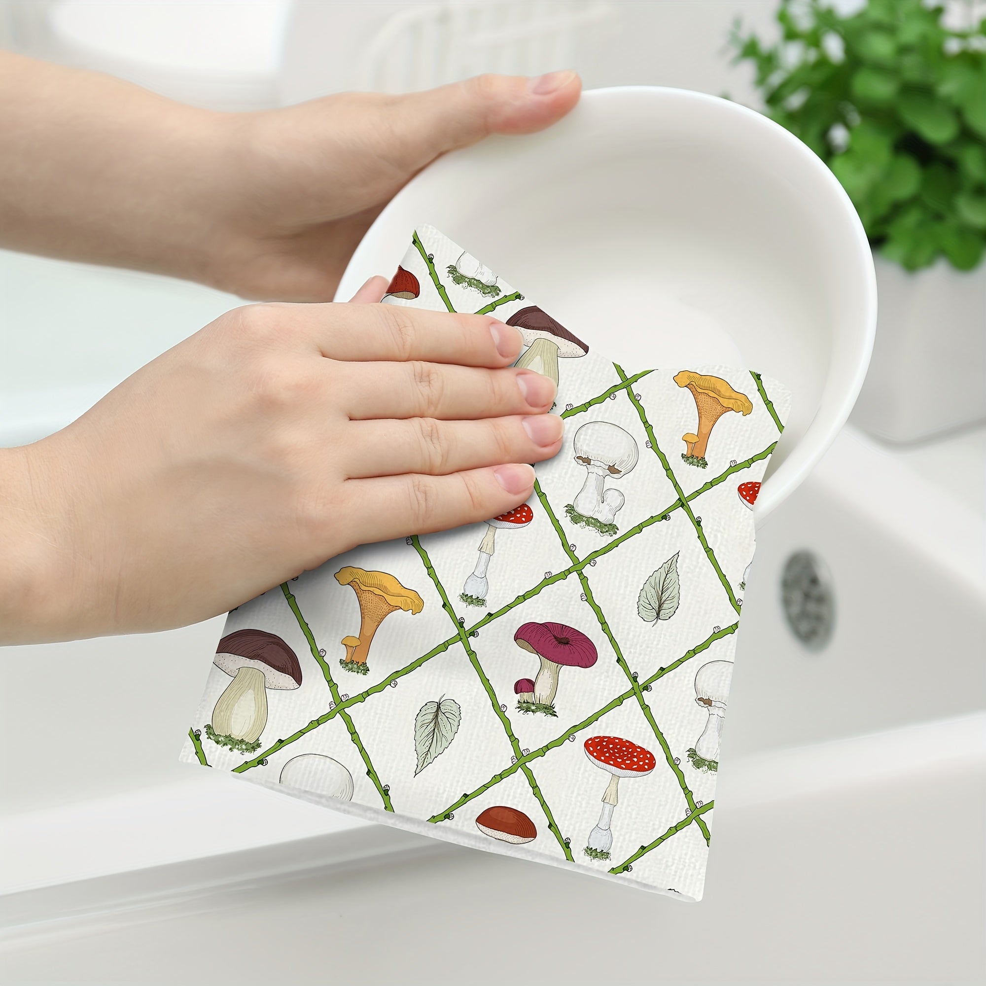 Set of 2 Kitchen Hand Towels Dish Cloths and Scouring Pads for Cleaning and Decor