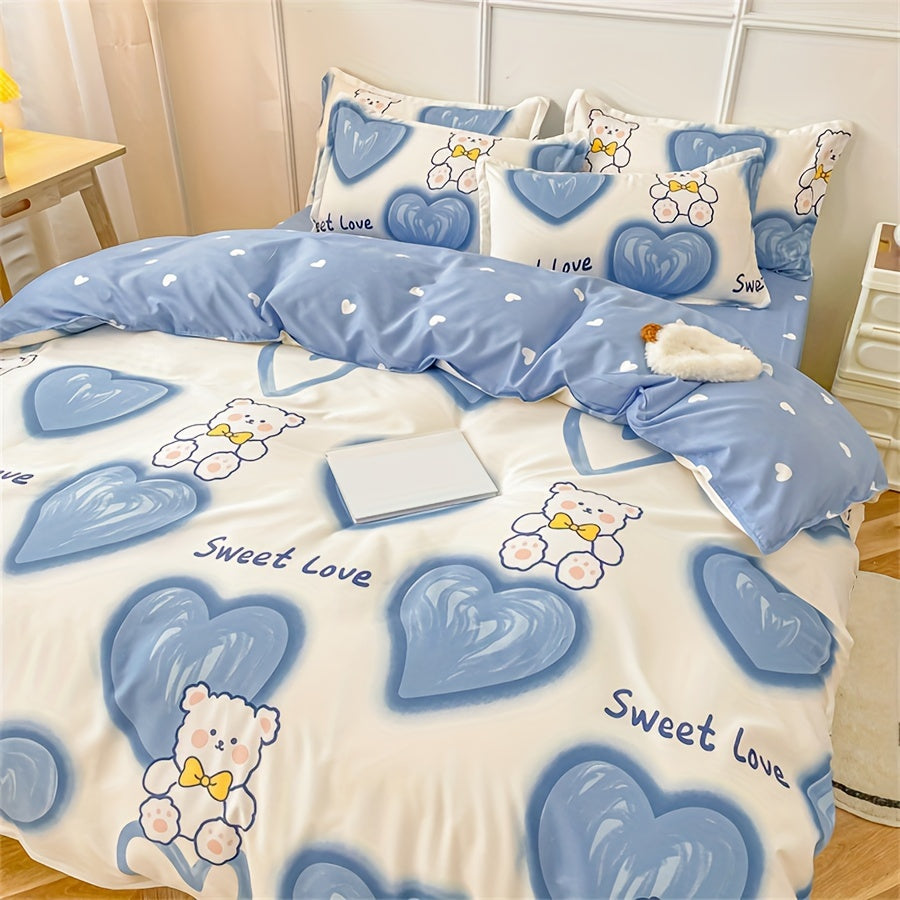 To'rt Fasl Yengil Bej Rangli Printli Sevgi Ayig'i Fleece To'plami: 1 Qoplama, 2 Yostiq Qopqog'i, 1 Takt. Yumshoq, Havo O'tkazuvchi, Oddiy, Nafis, Mashinada Yuvish Mumkin.