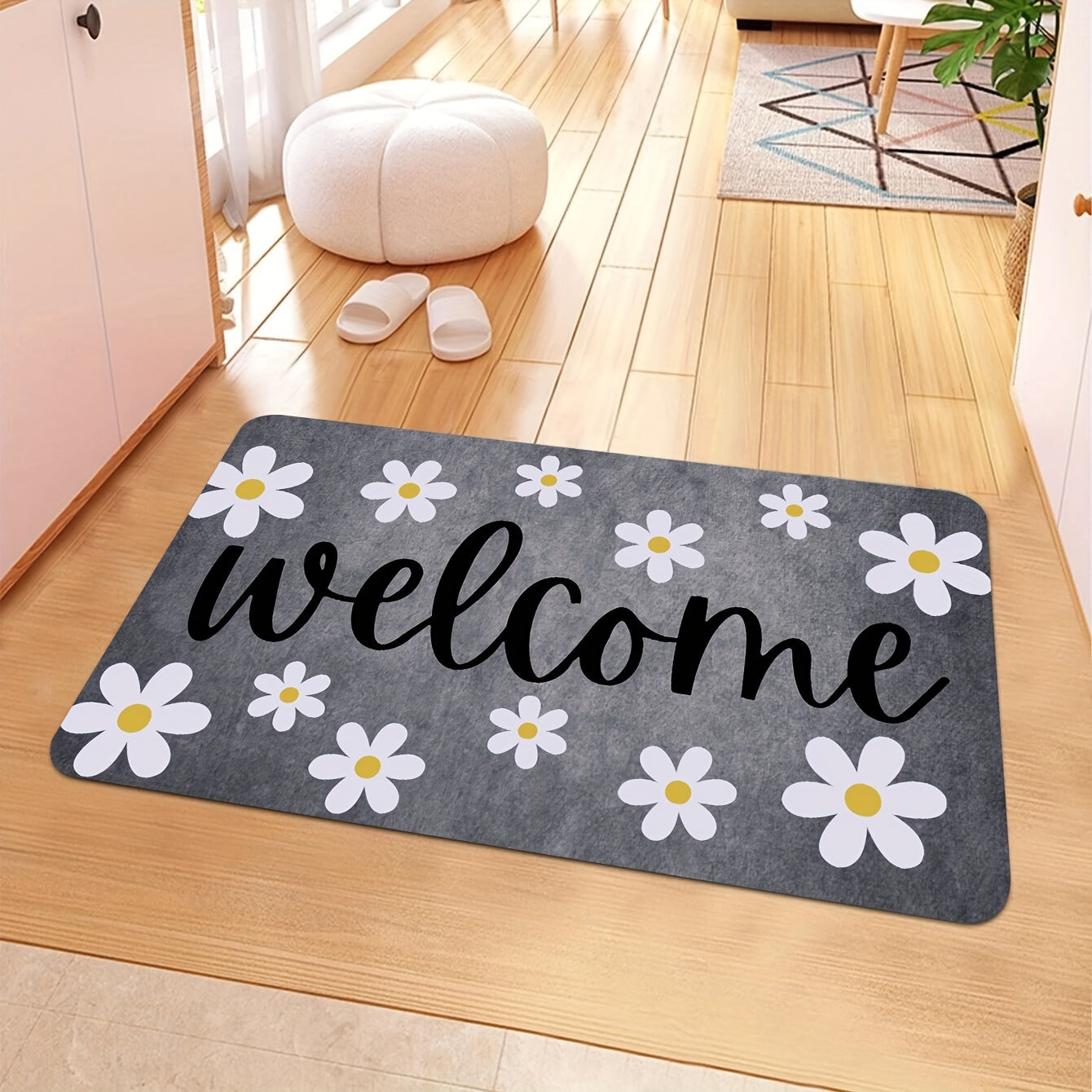 Floral Anti-Fatigue Doormat Non-Slip Absorbent Machine Washable for Kitchen Hallway Entrance