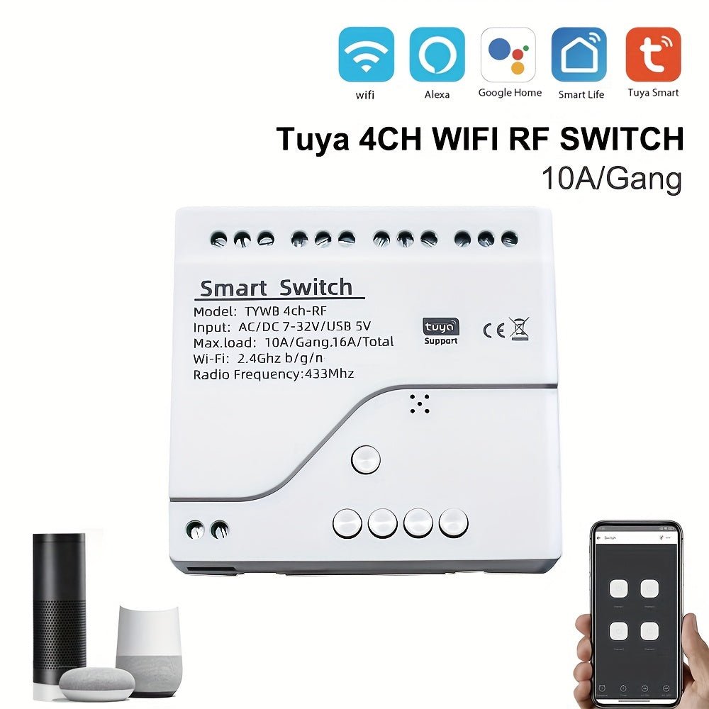 Smart WiFi Switch 4-Channel Compatible with Alexa Google Home RF Remote Control Tuya App