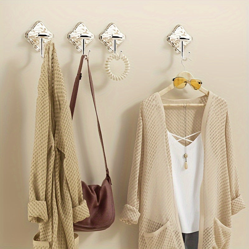 4-Pack Adhesive Hooks Non-Slip Traceless for Kitchen Bathroom Bedroom Utility