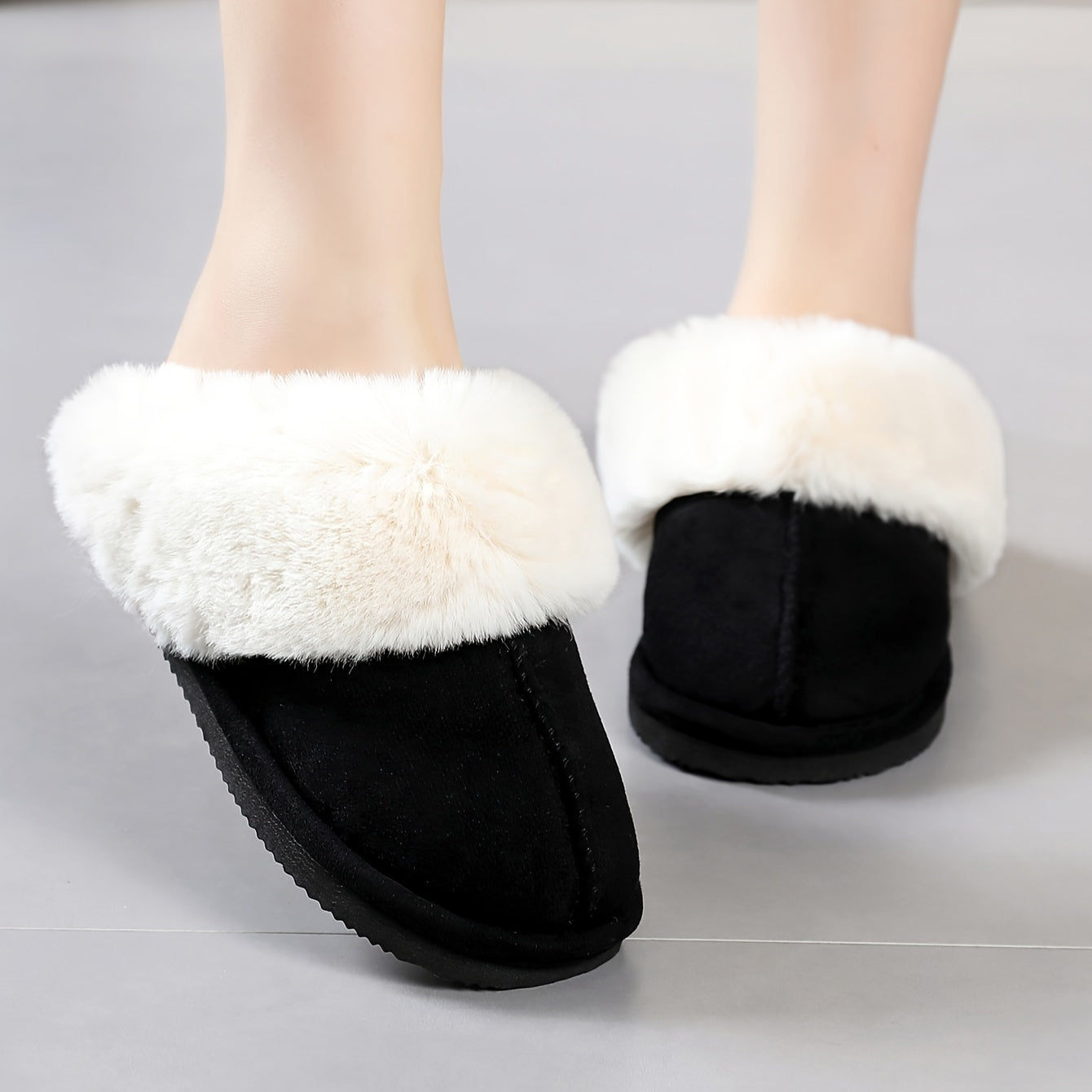 Ayollar uchun issiq plush shlyapka bilan yumshoq tagli ichki mo'ynali poyabzal