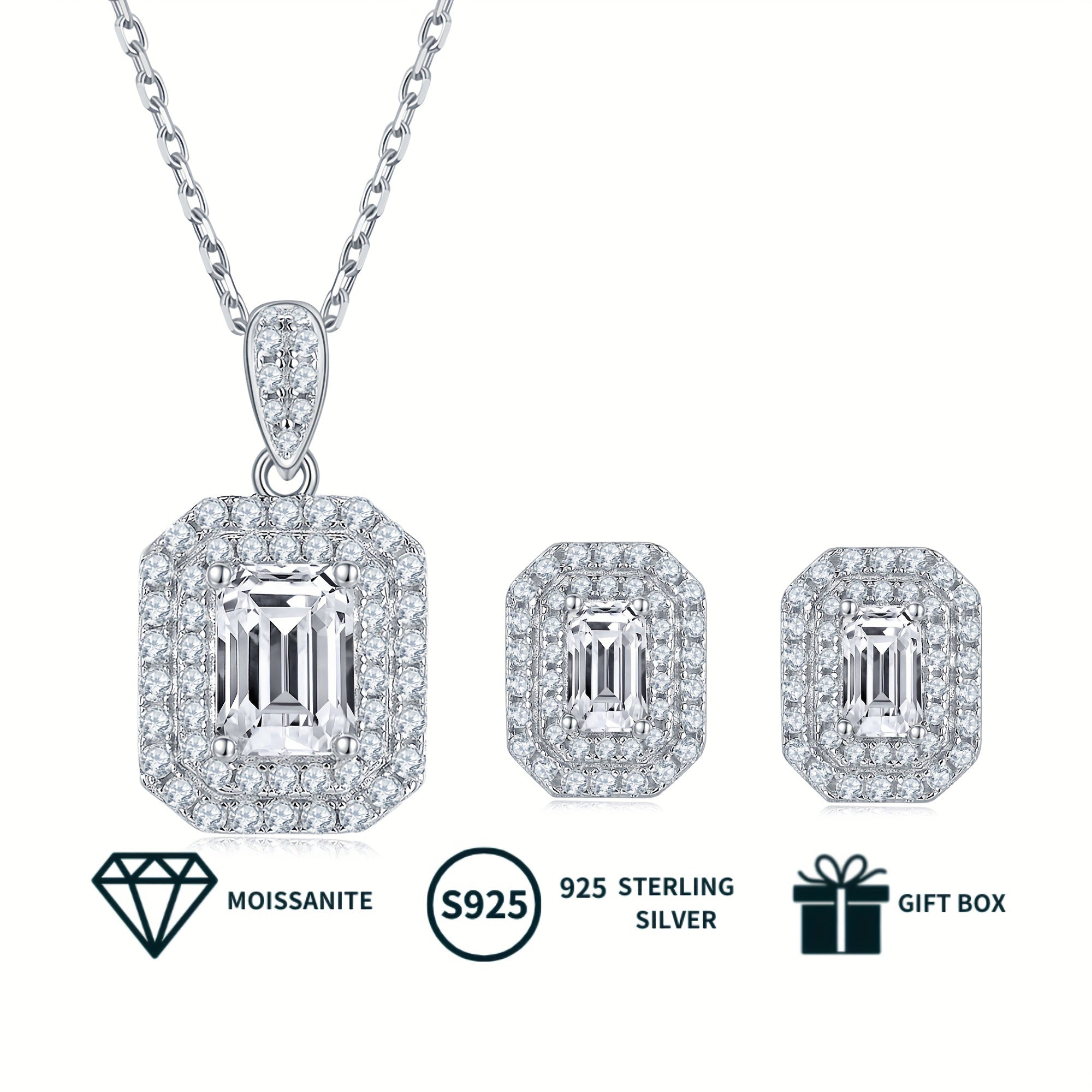 Серебряные серьги-стаканы с муассанитом и комплект украшений с кулоном 0,5ct основные камни, кулон 1ct