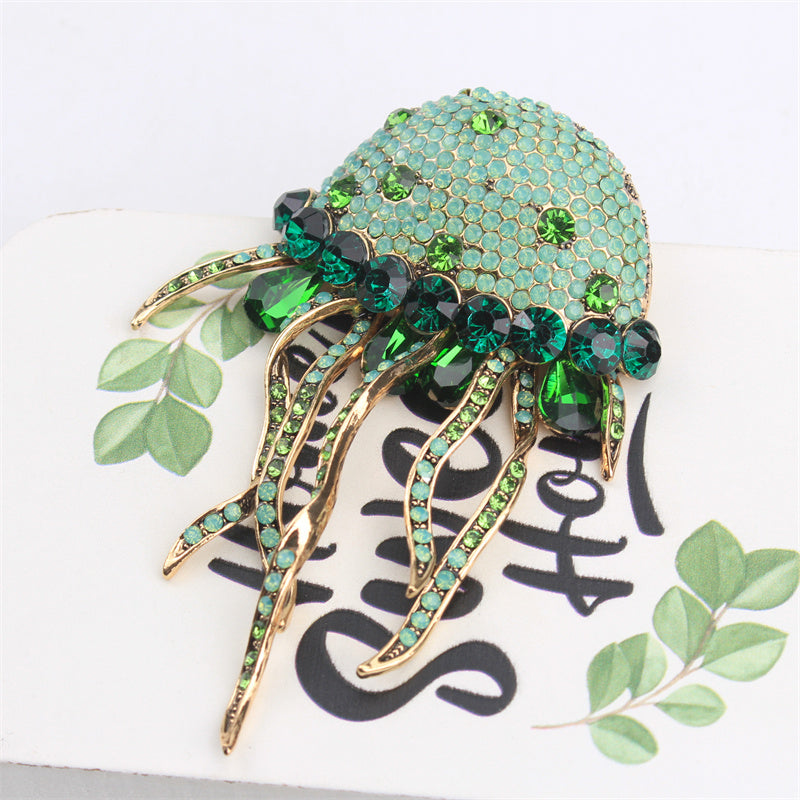Luxury Jellyfish Brooch Pin Enamel Rhinestones Animal-Shaped Jewelry for Winter Sweaters