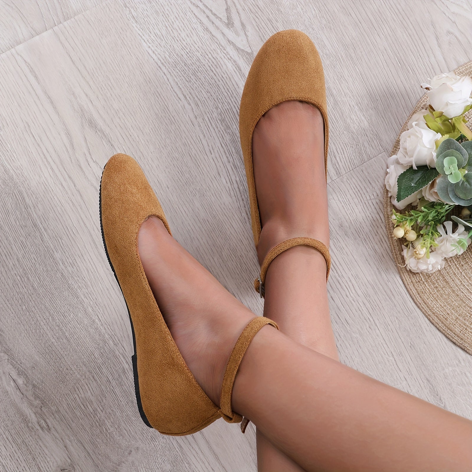 Women's Lightweight Ballet Flats with Ankle Strap, Round Toe, All-Season Comfort