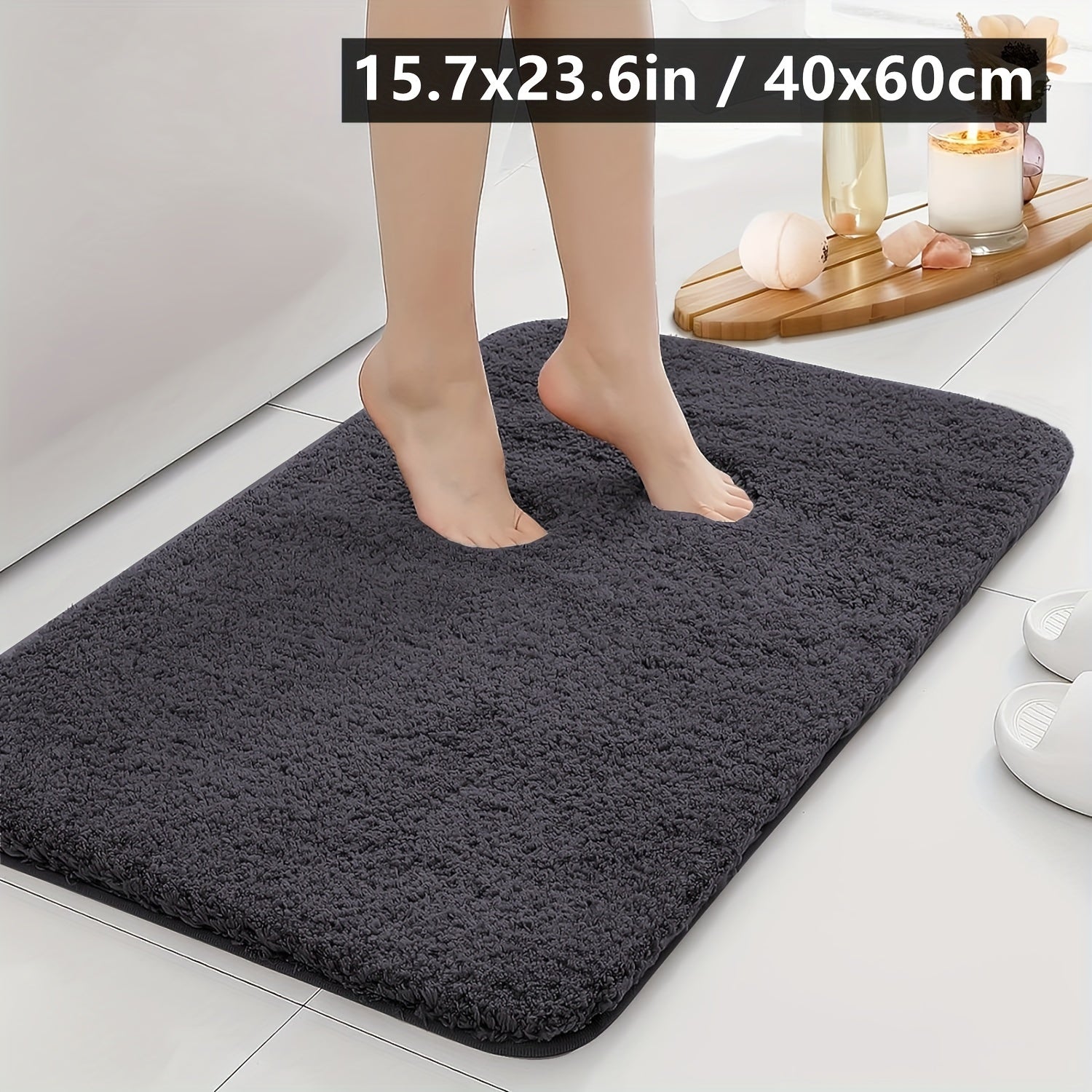 Plush Bathroom Mat Non-Slip Soft Polyester Rectangular Rug