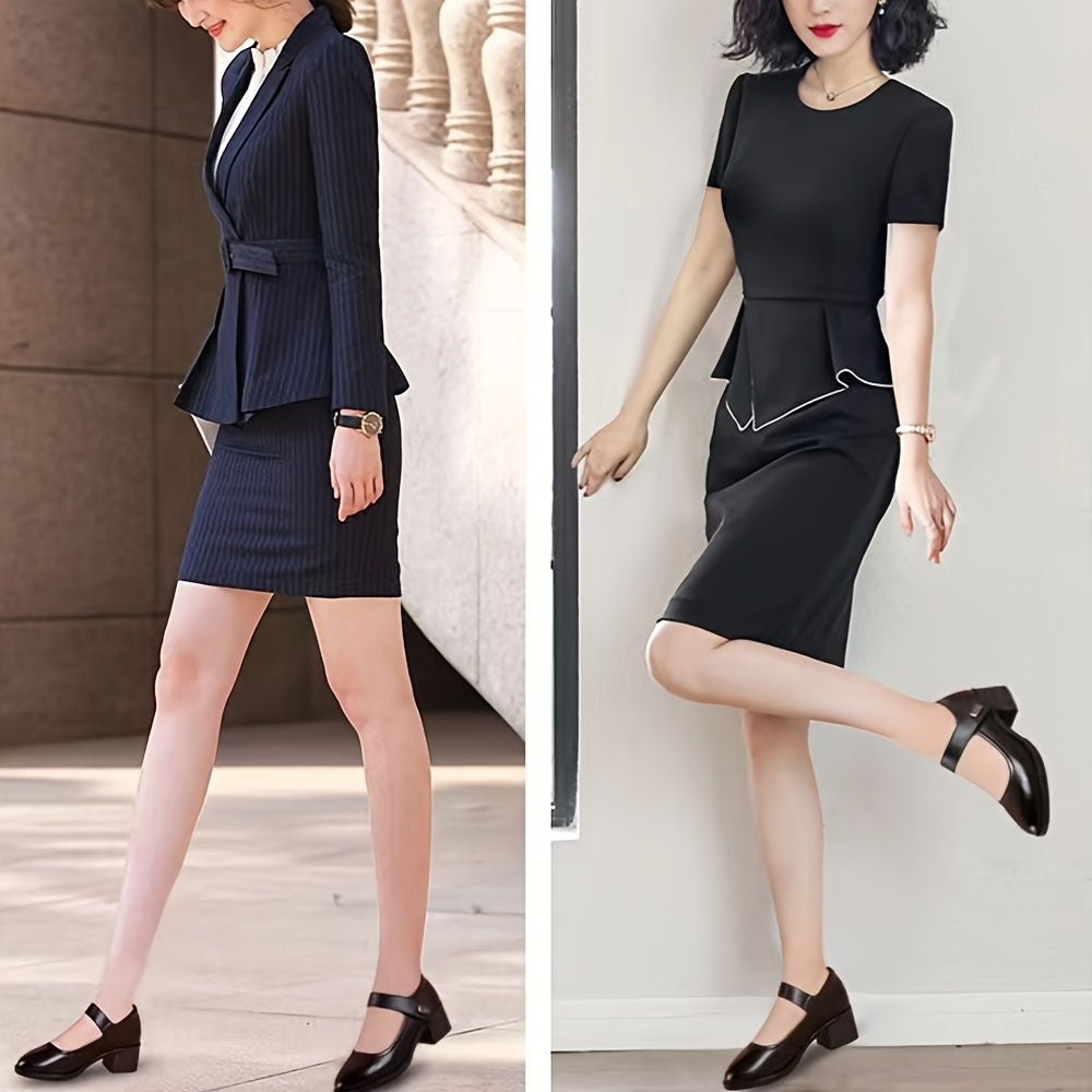 Women's Chunky Low Heel Shoes with Cushioned Insole Black All-Season Comfortable