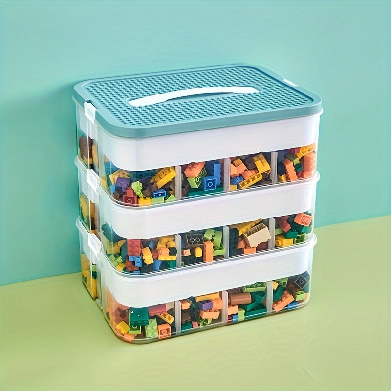 Large Green Plastic Storage Box with Lid and Multi-Layer Grid for Organizing Toys Snacks