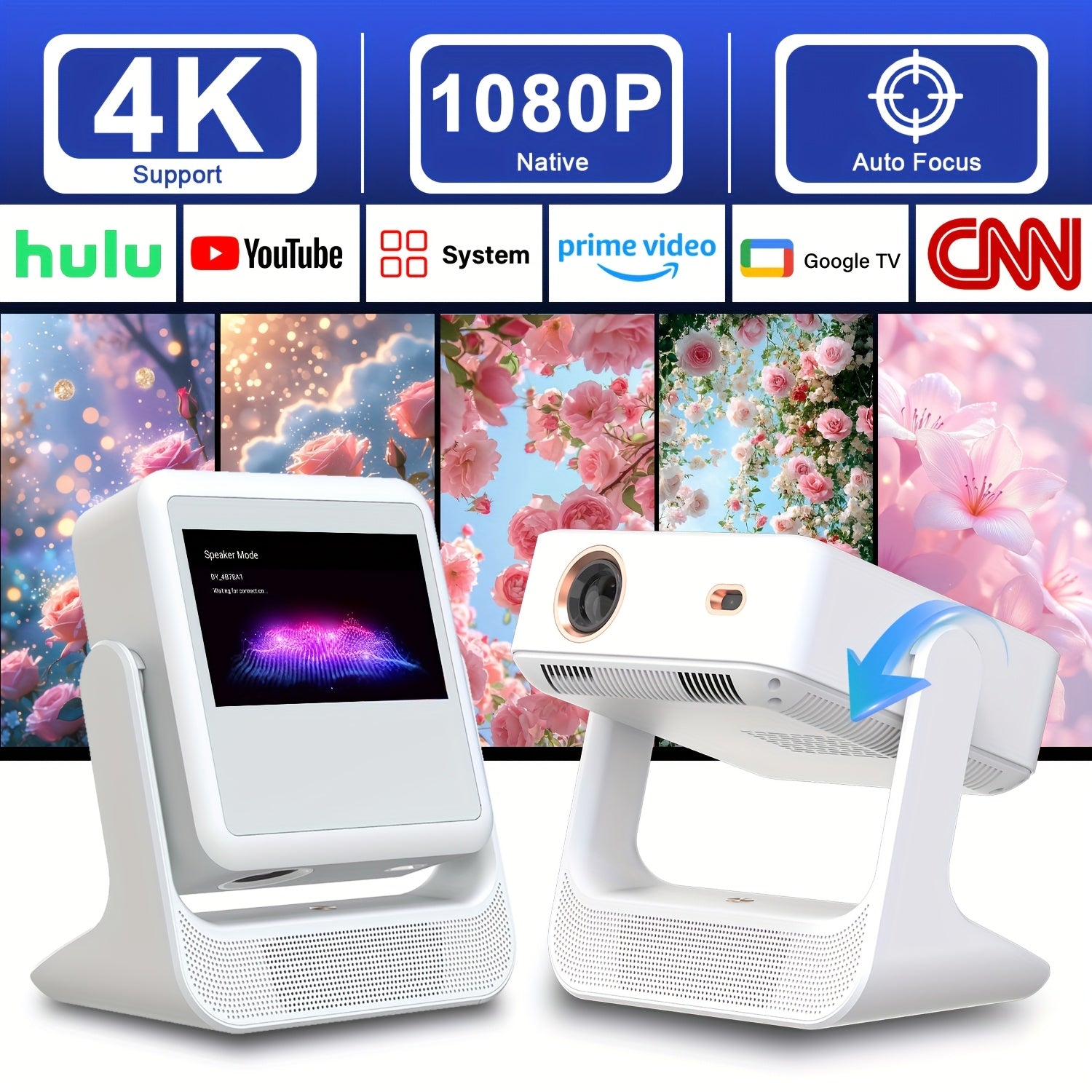 8-Inch Smart 4K Support Projector With HD 1080P, Android 12, WIFI6