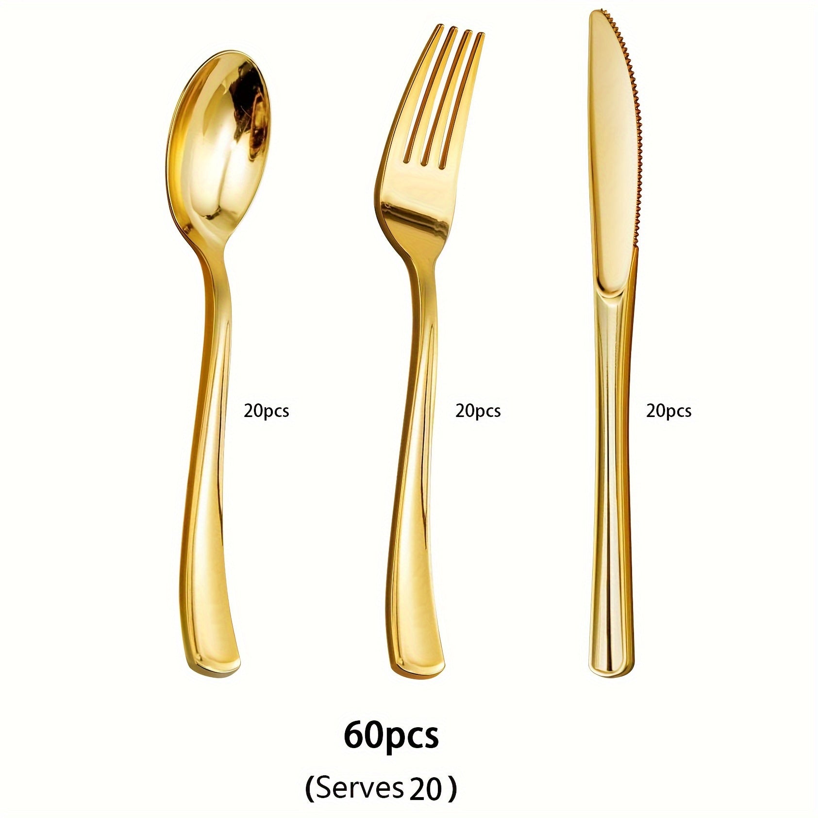 To'ylar va bayramlar uchun 60 ta qismdan iborat bir martalik oltin plastmassa idishlar to'plami